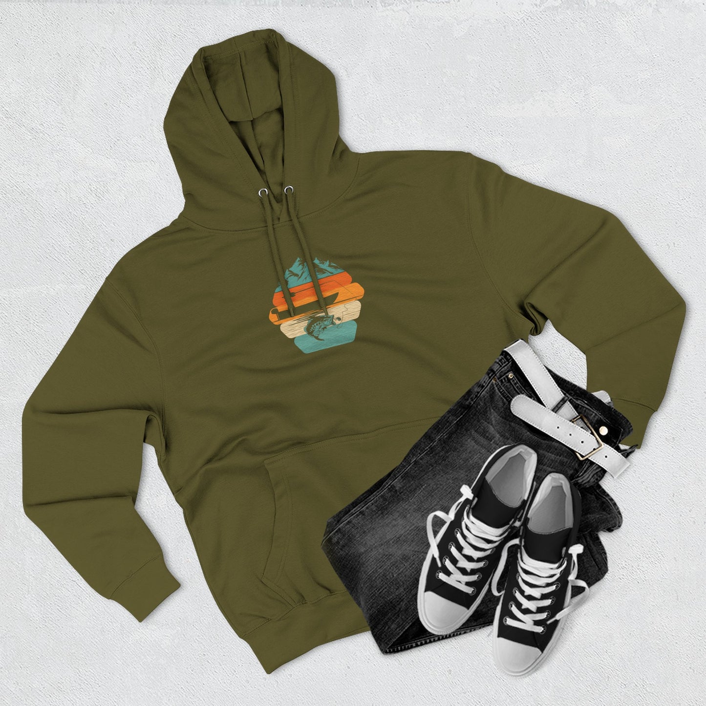 Sunset Surf Hoodie — Retro Palm Tree Surfing Graphic Hoodie