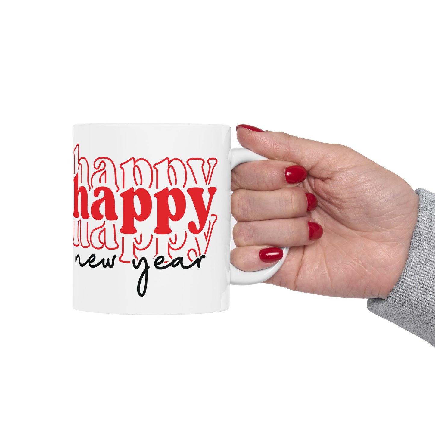 Happy New Year typography mug | Ceramic Coffee Cup 11oz 15oz