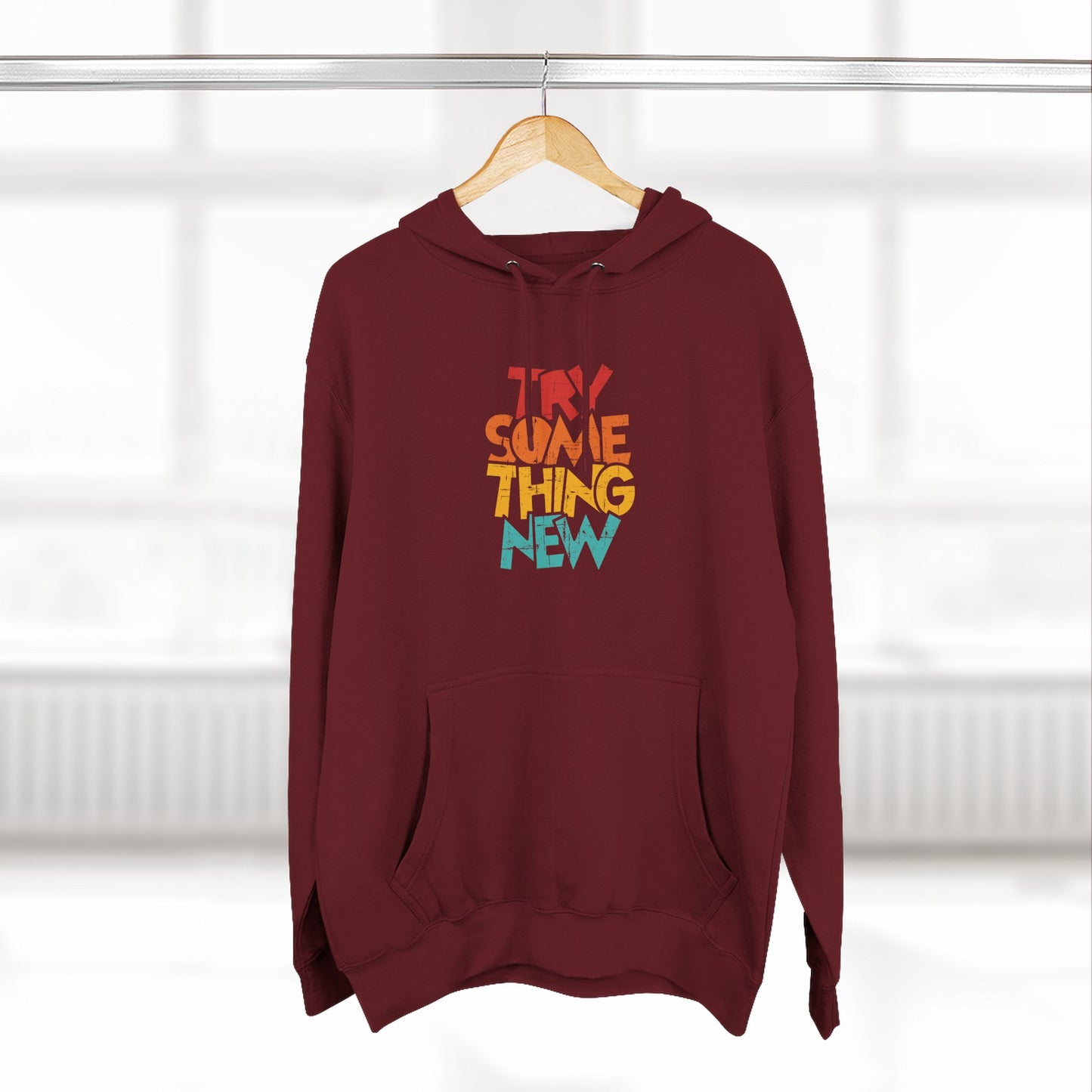 Try Something New Hoodie — Colorful Retro Motivational Pullover