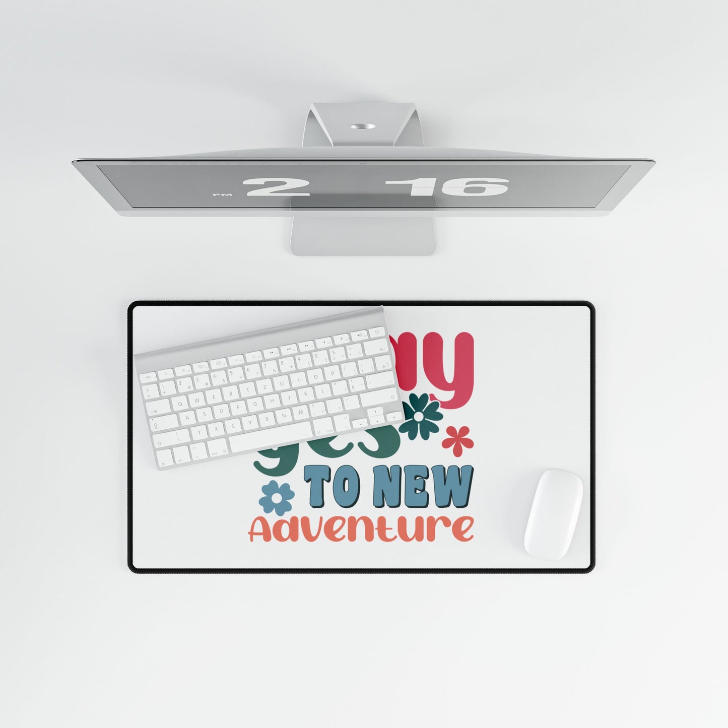 Say Yes to New Adventure Desk Mat | Retro Floral Typography