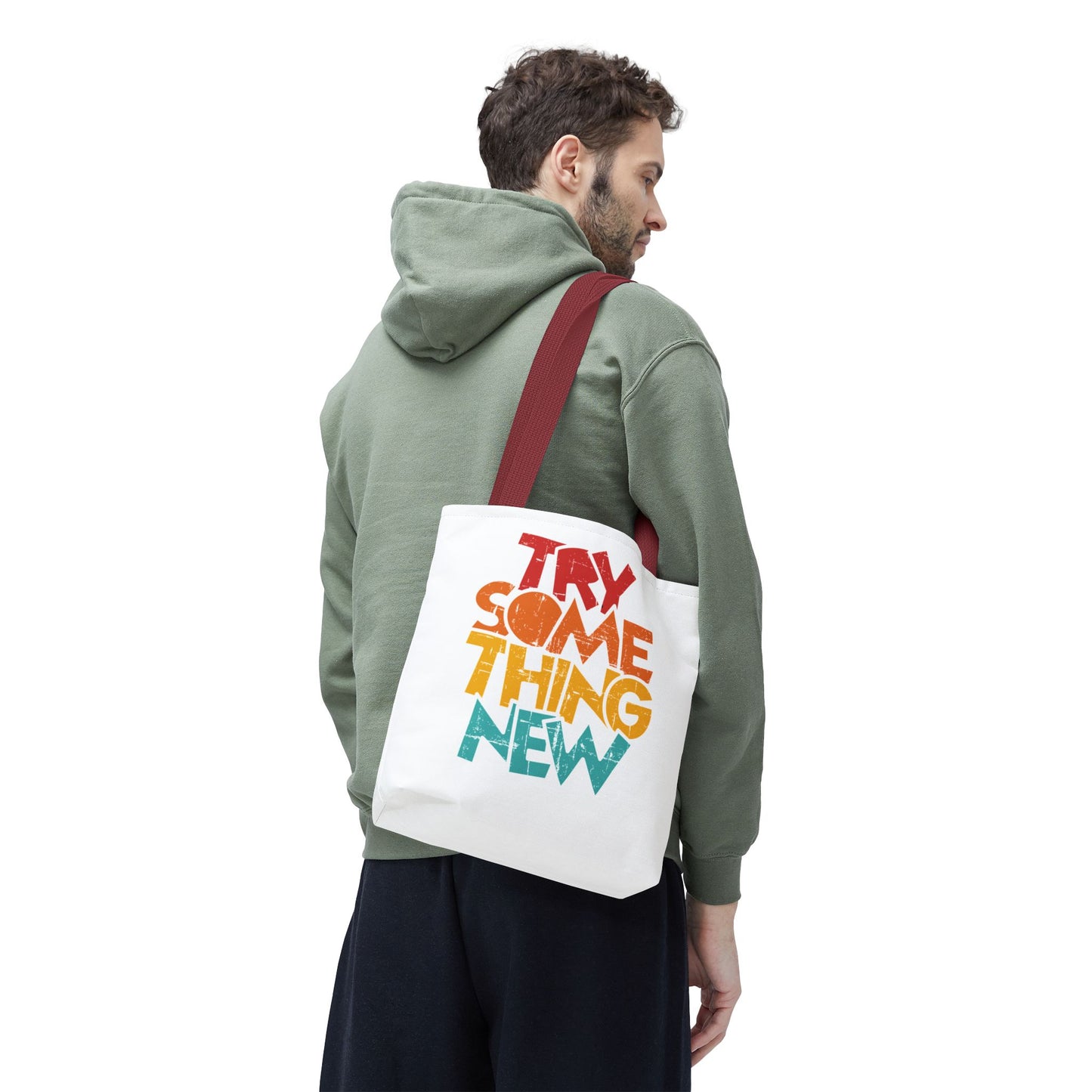 Try Something New Tote Bag | Colorful Retro Typography, Reversible Print