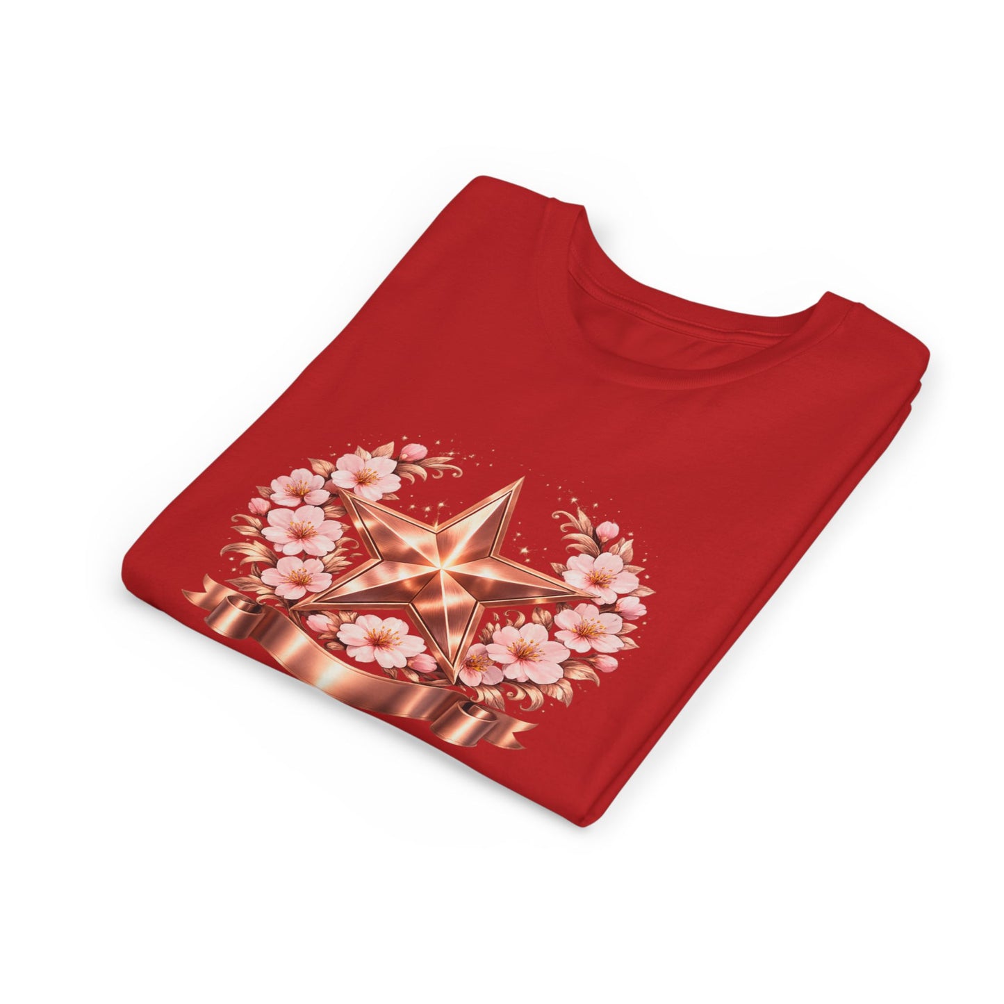 Youth Tee — Rose Gold Star with Cherry Blossom Wreath