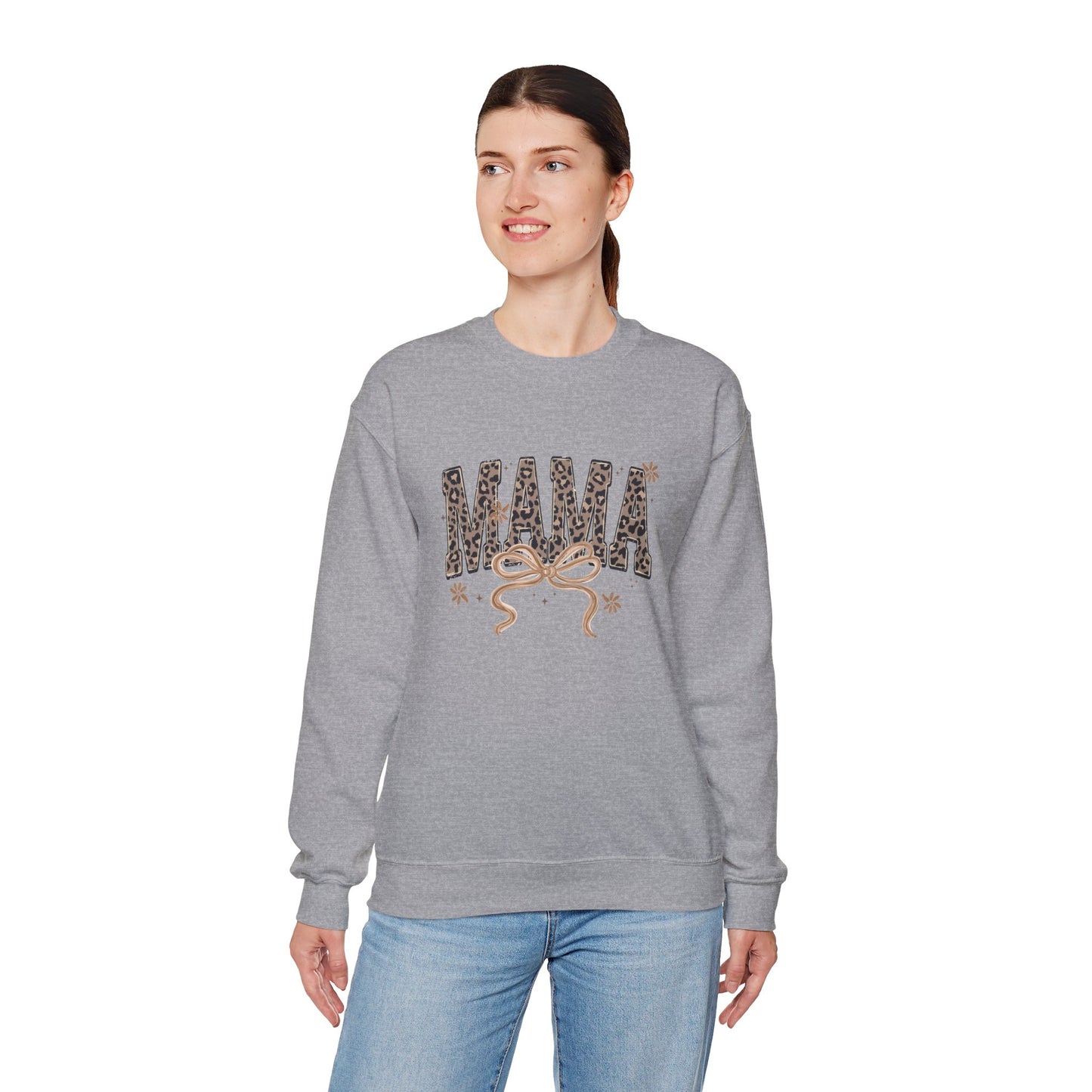 Mama Leopard Print Ribbon Sweatshirt | Mom Typography Crewneck