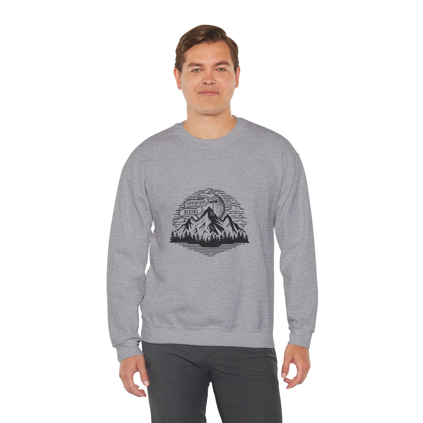 Mountain Landscape Illustration Sweatshirt | Scenic Peaks, Pine Forest, Outdoor Adventure