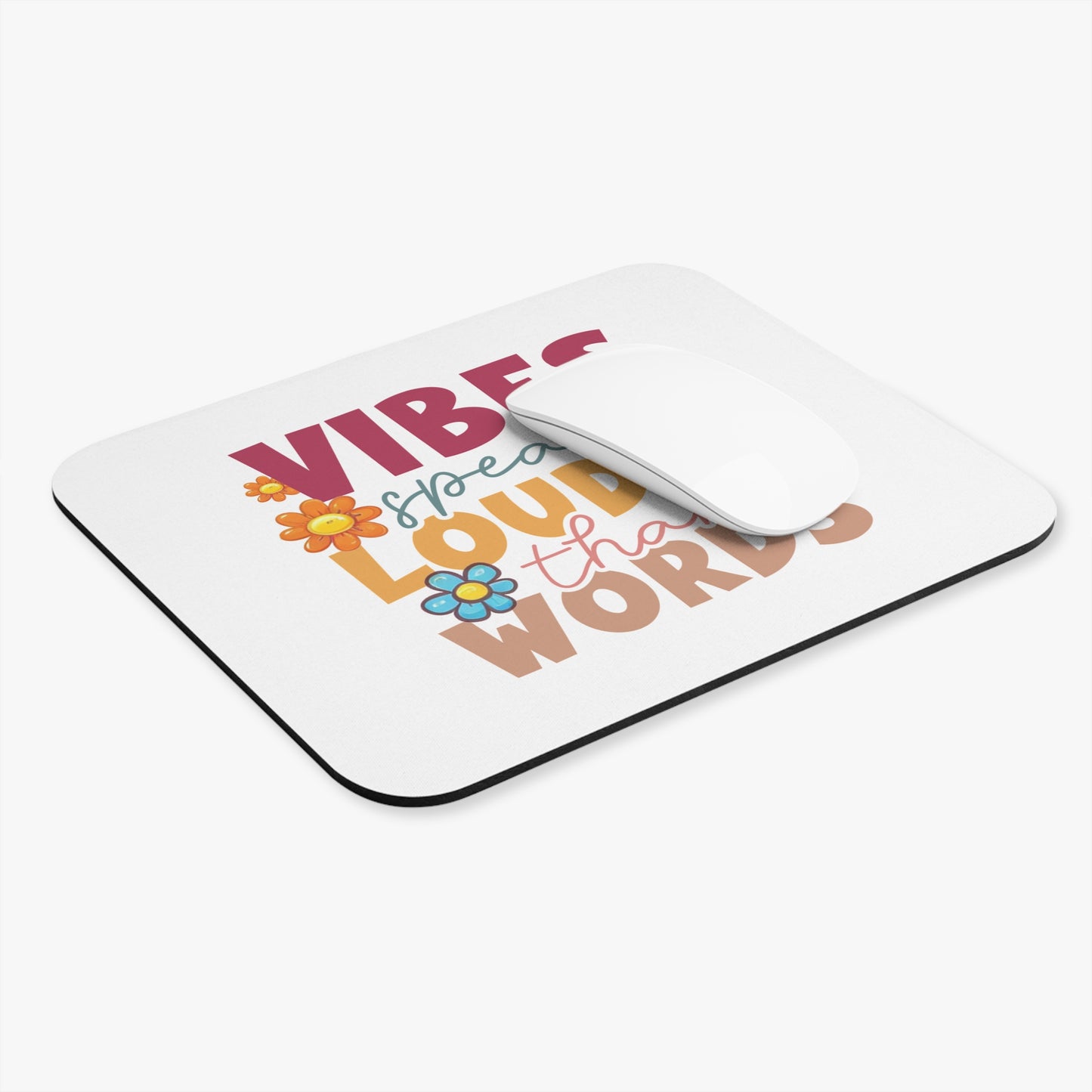 Vibes Speak Louder Than Words Mouse Pad | Retro Flower Desk Mat