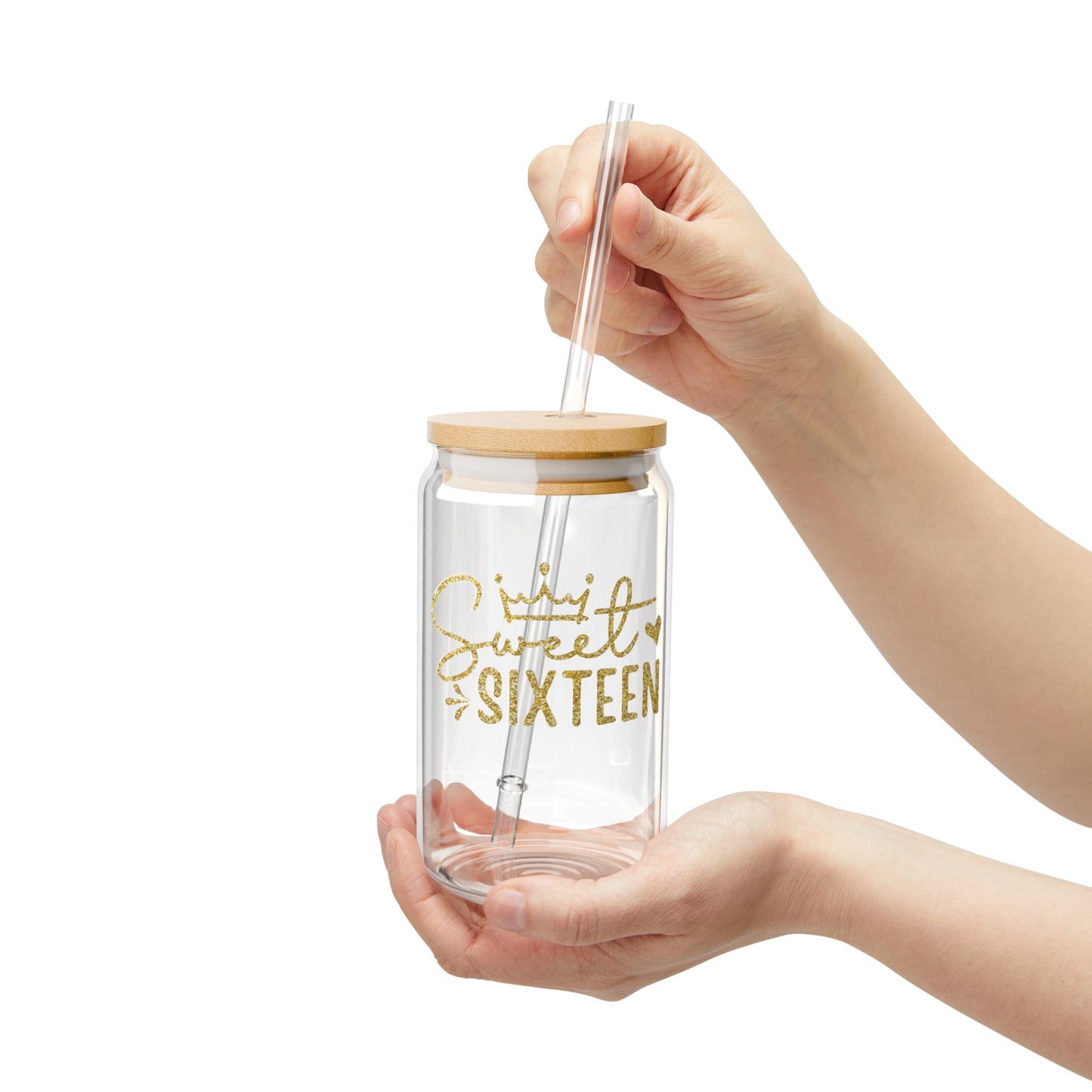 Sweet Sixteen Sipper Glass | 16oz Clear Tumbler with Straw