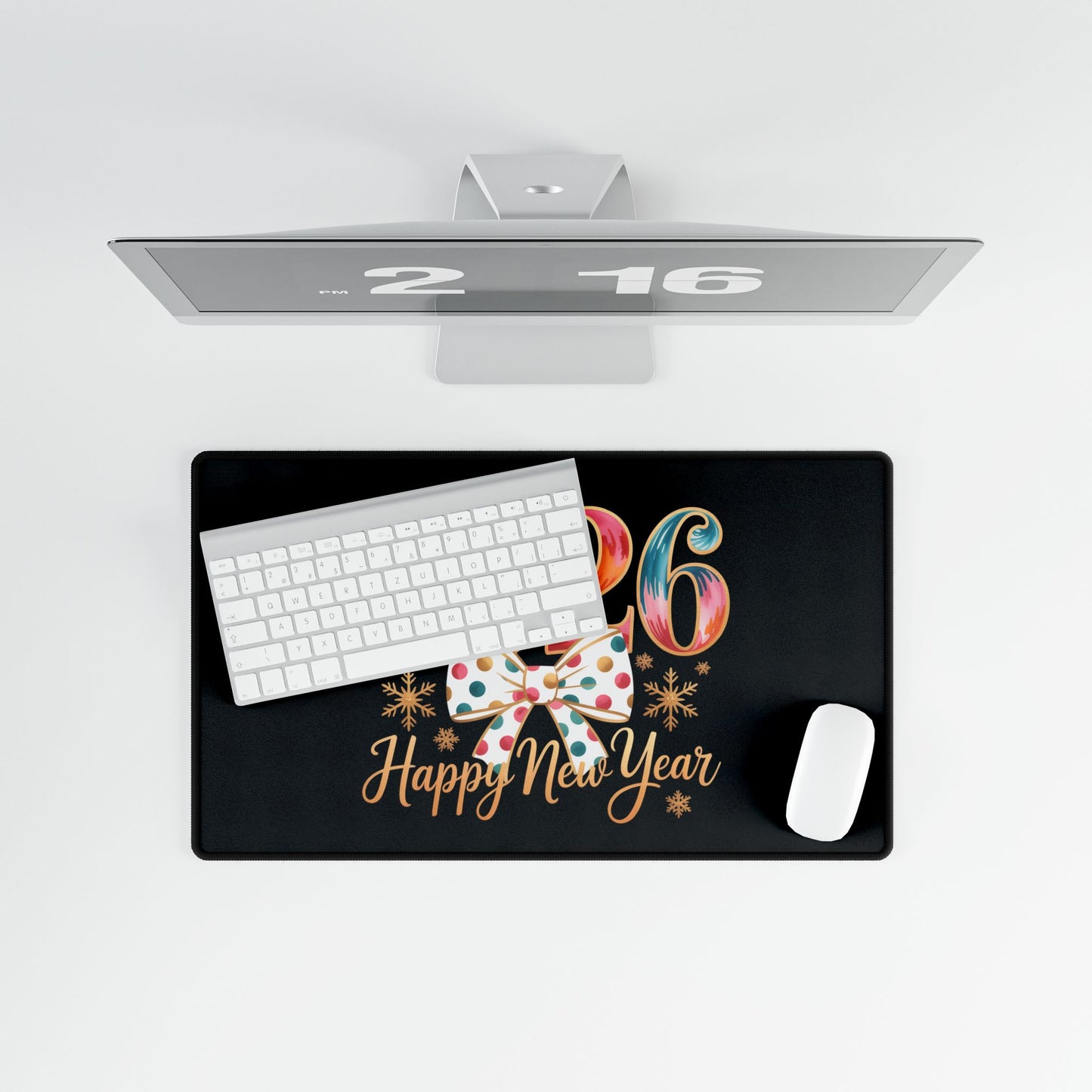 2026 Happy New Year bow Desk Mat | New Year Celebration mousepad