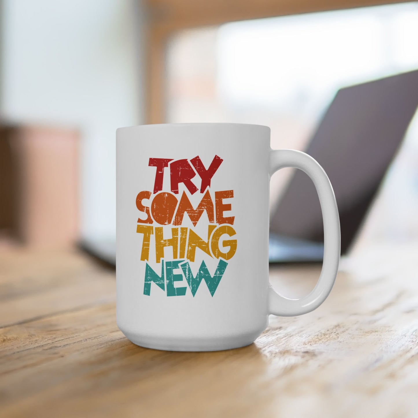 Retro Rainbow Text Mug | Colorful Stacked Phrase Ceramic Mug