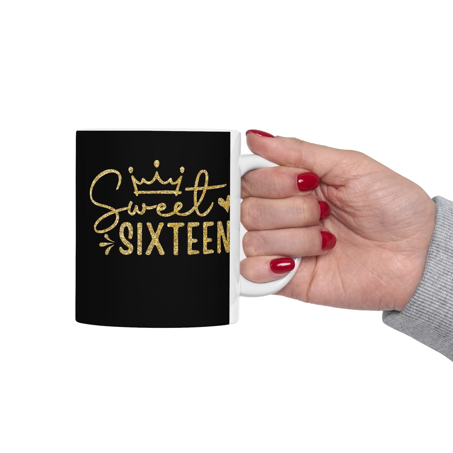 Sweet Sixteen Mug | Black and Gold Birthday Ceramic Mug