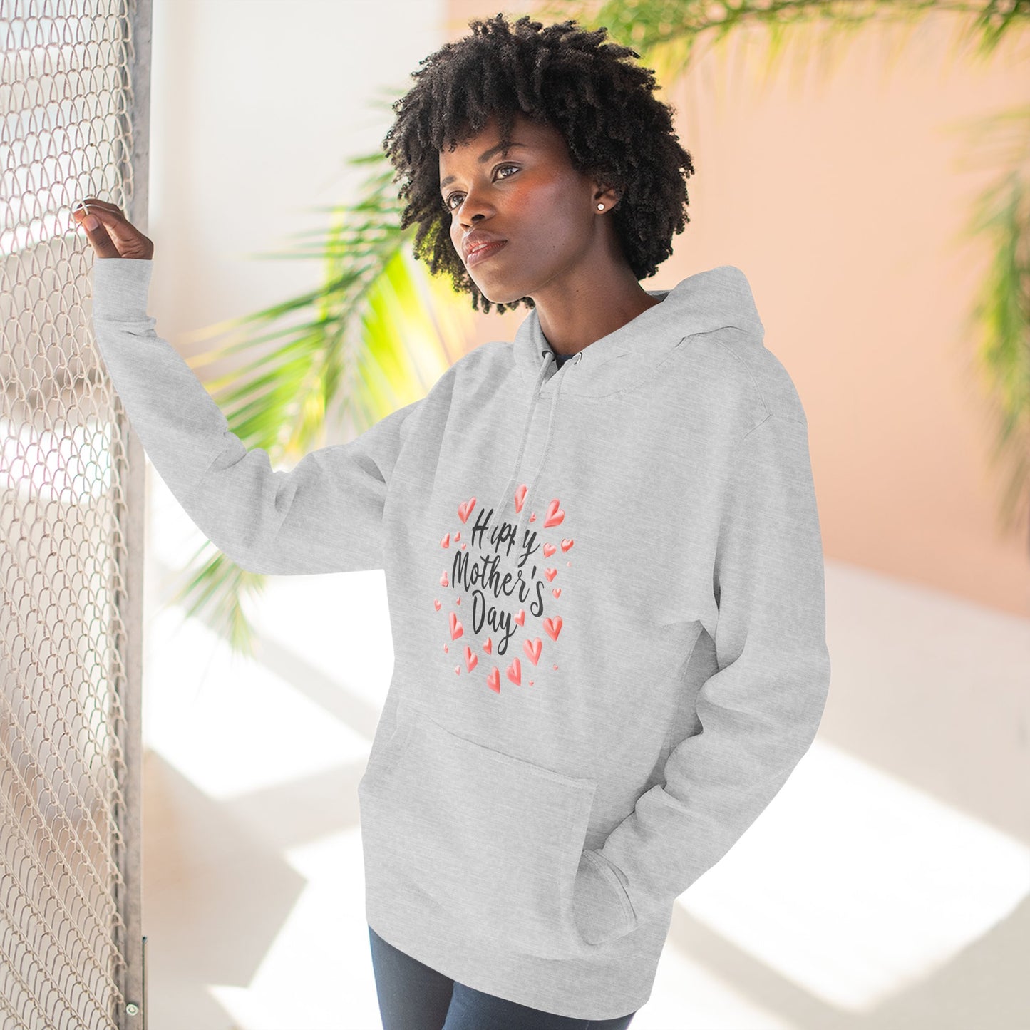 Mother's Day Hoodie - "Happy Mother's Day" Heart Wreath Fleece Pullover