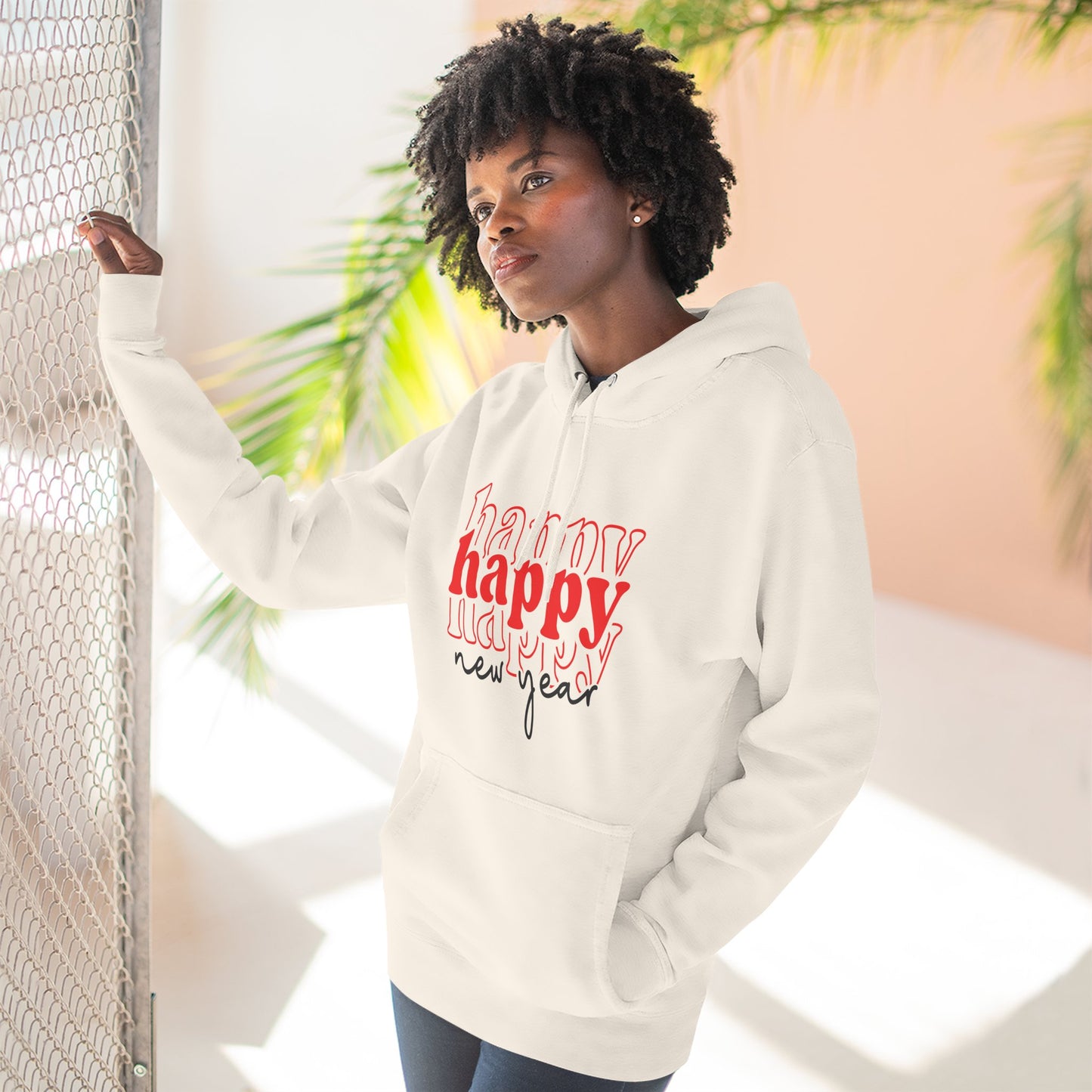 Happy New Year Hoodie — Layered 'happy' Graphic Fleece Pullover