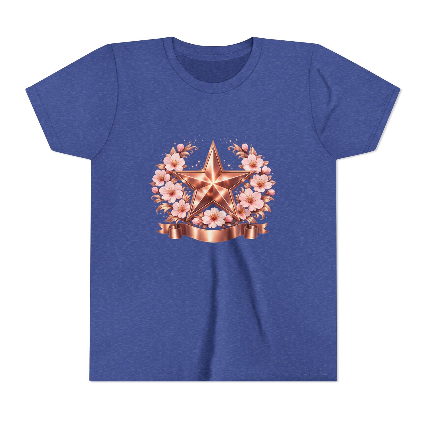 Youth Tee — Rose Gold Star with Cherry Blossom Wreath