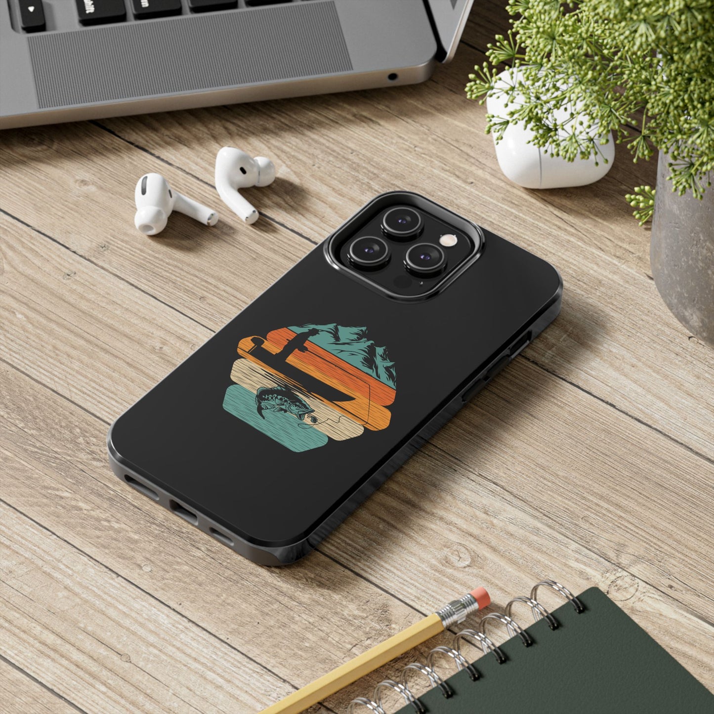 Retro Fishing Sunset Phone Case | Bass Boat Angler Design