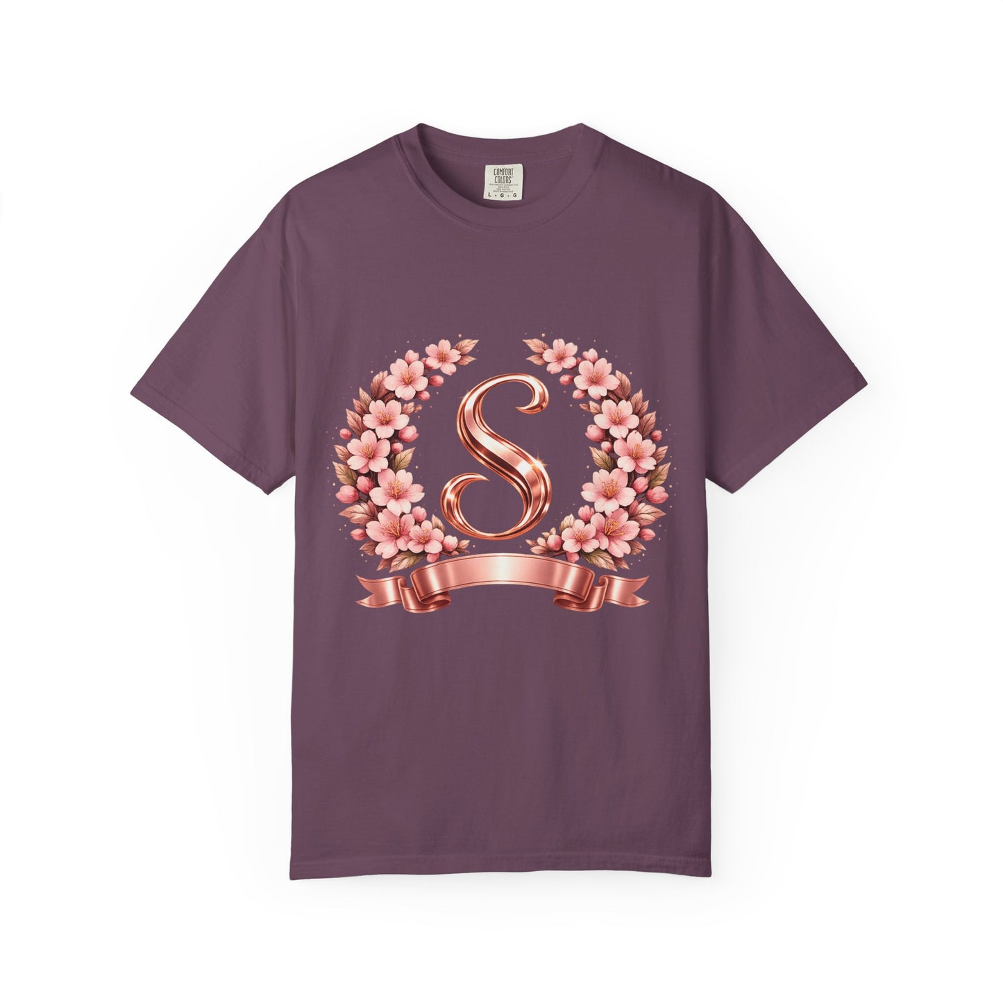 Floral Monogram 'S' T-Shirt — Rose Gold Wreath Tee