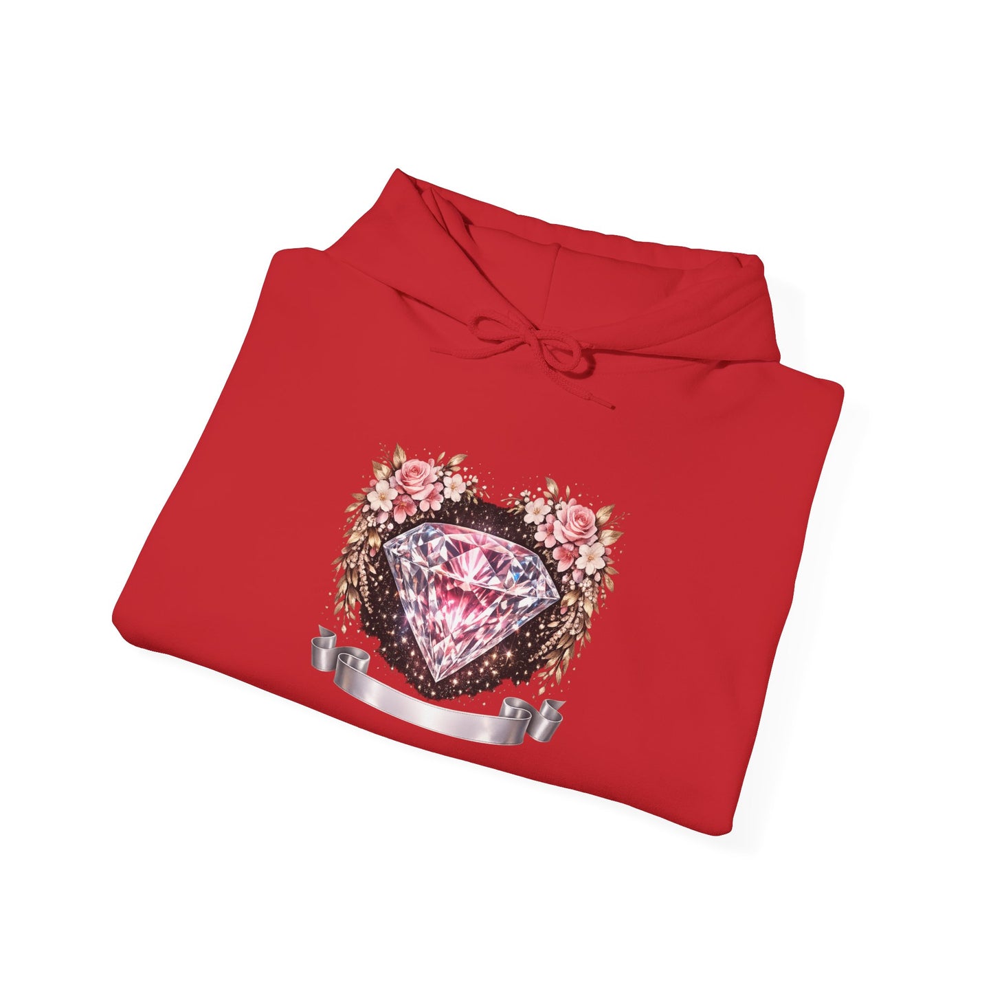 Hoodie — Pink Diamond Heart Floral Crest Hoodie