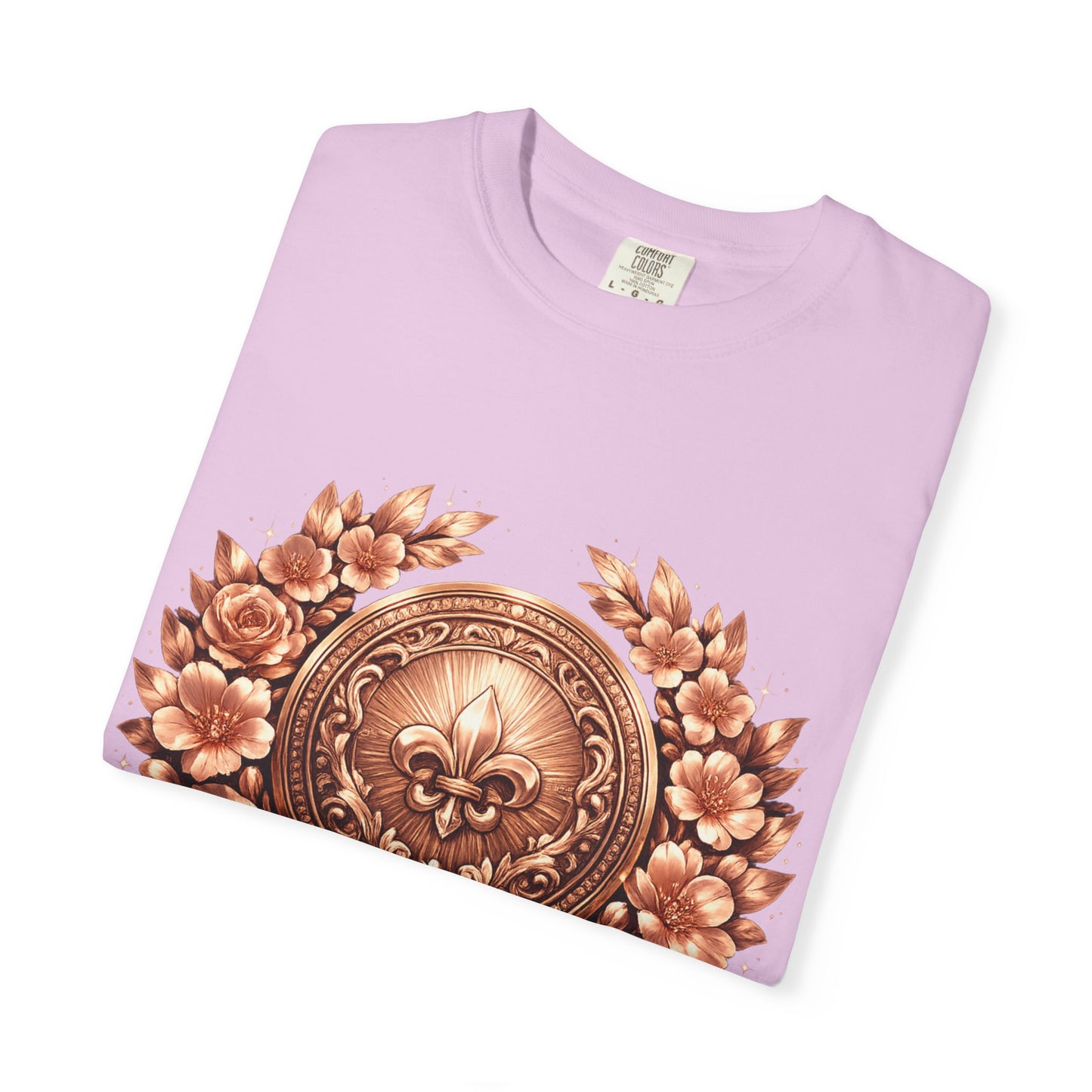 Vintage Fleur-de-Lis Crest T-Shirt — Bronze Laurel Emblem Tee
