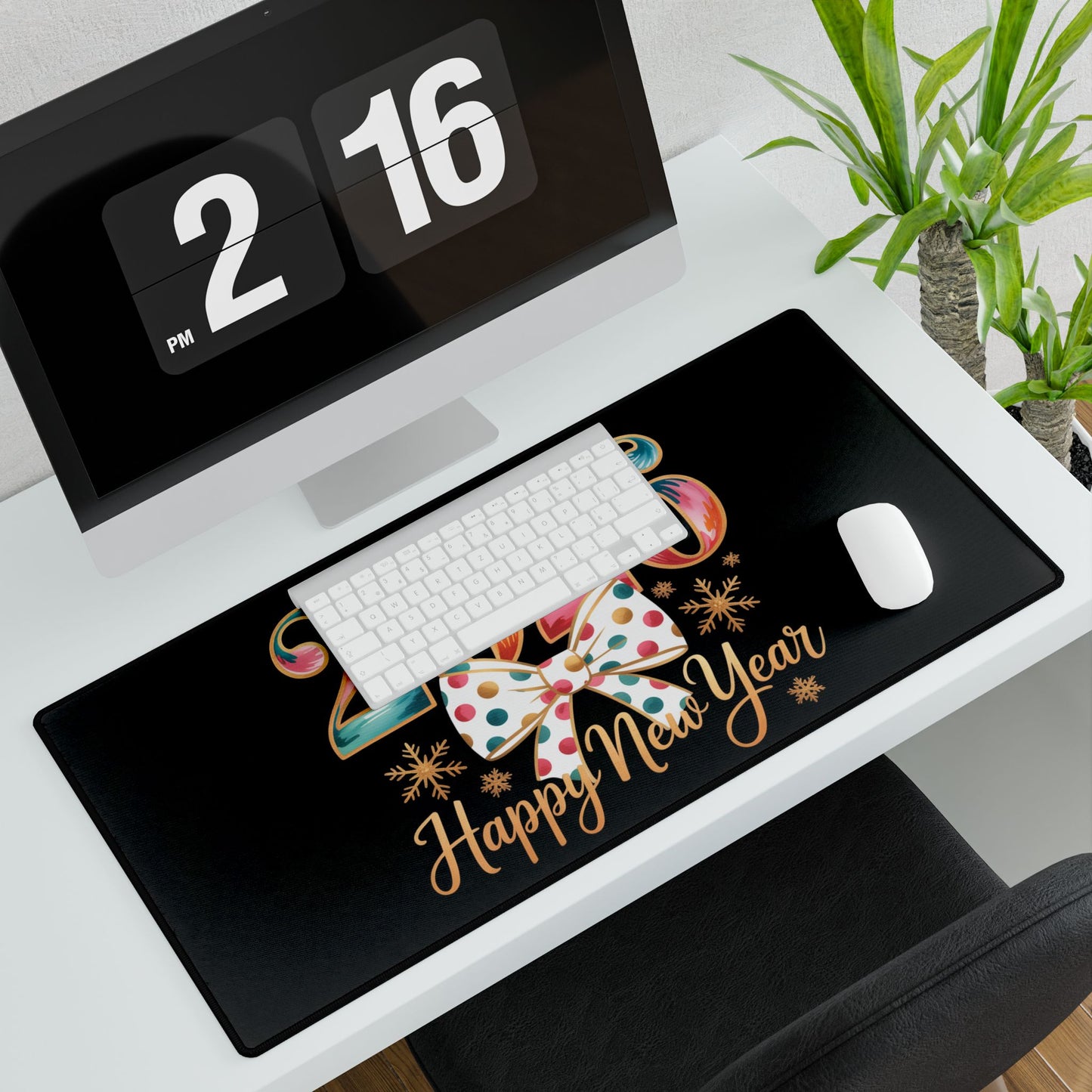 2026 Happy New Year bow Desk Mat | New Year Celebration mousepad