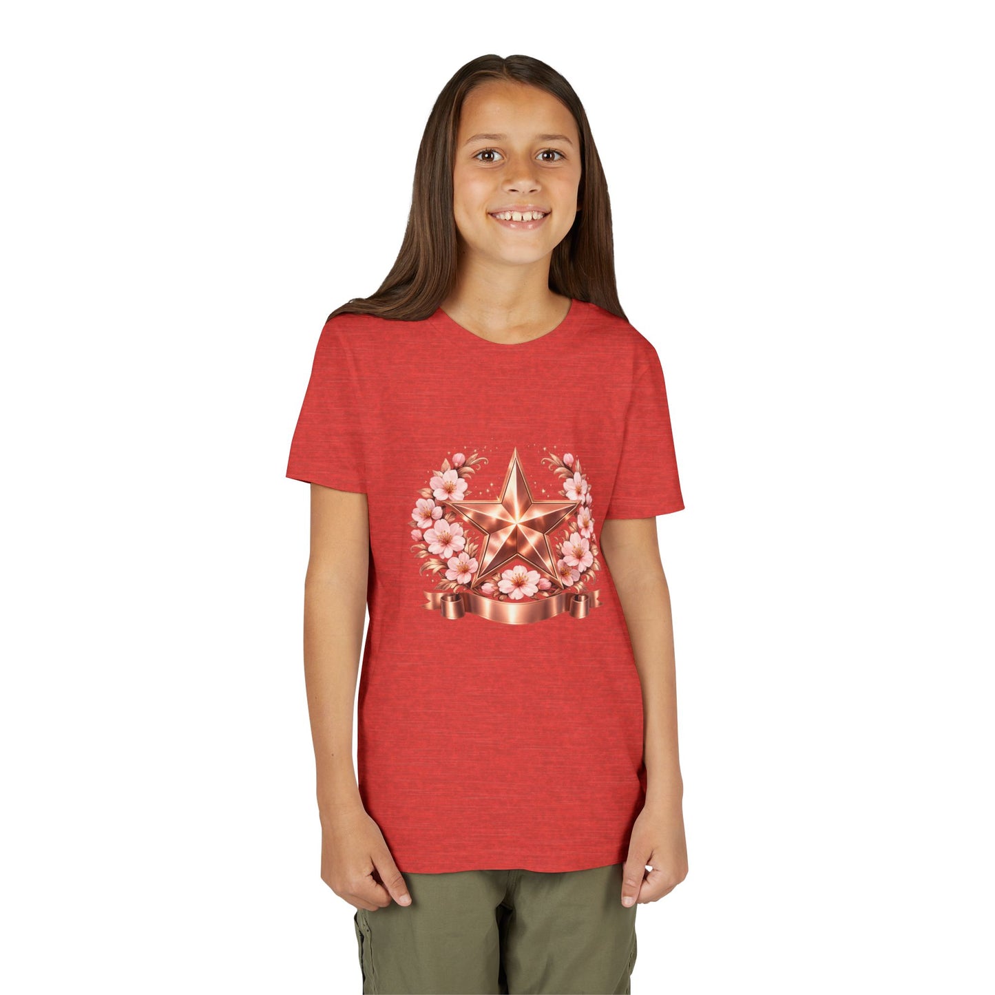 Youth Tee — Rose Gold Star with Cherry Blossom Wreath