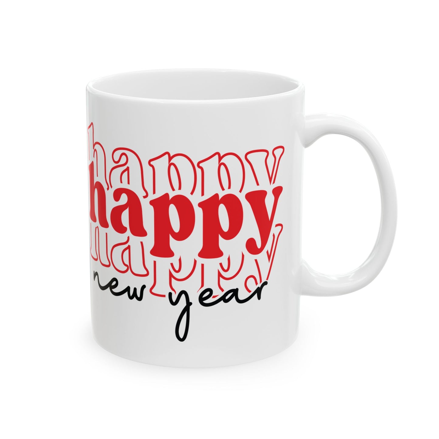 Happy New Year typography mug | Ceramic Coffee Cup 11oz 15oz