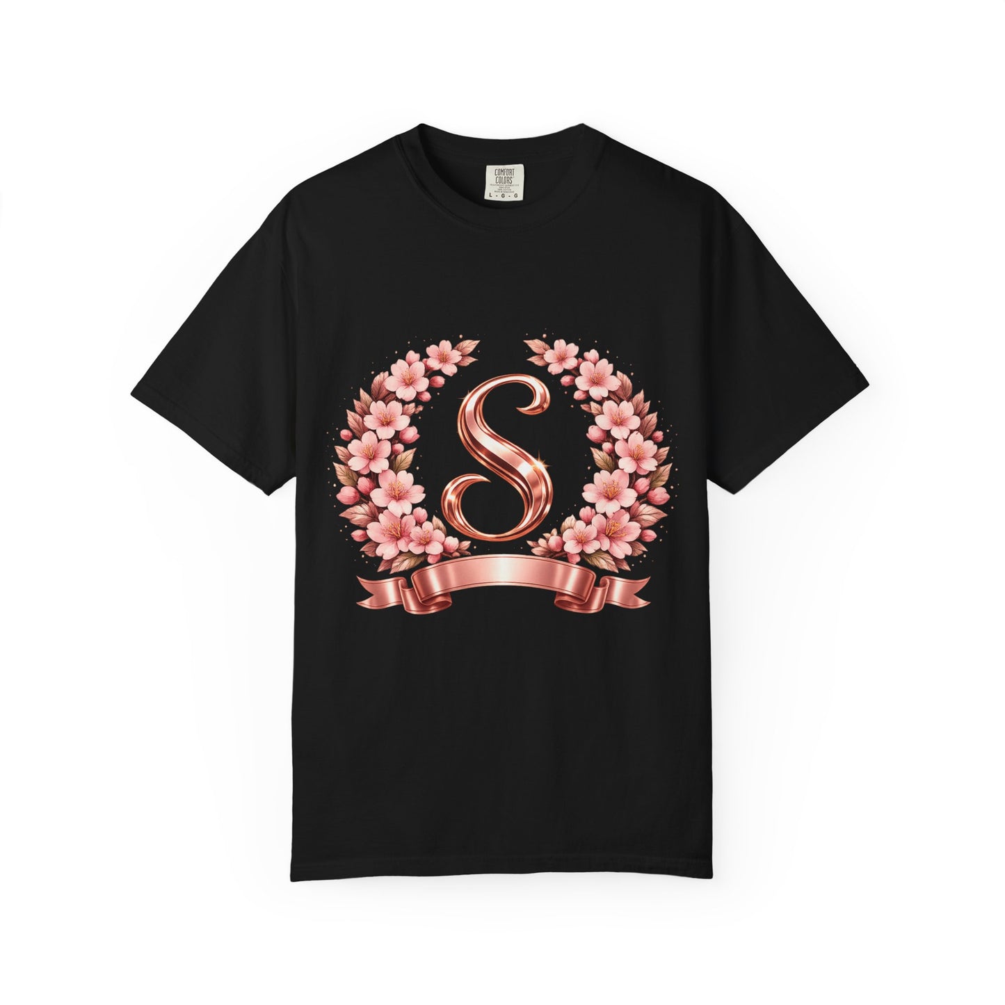 Floral Monogram 'S' T-Shirt — Rose Gold Wreath Tee
