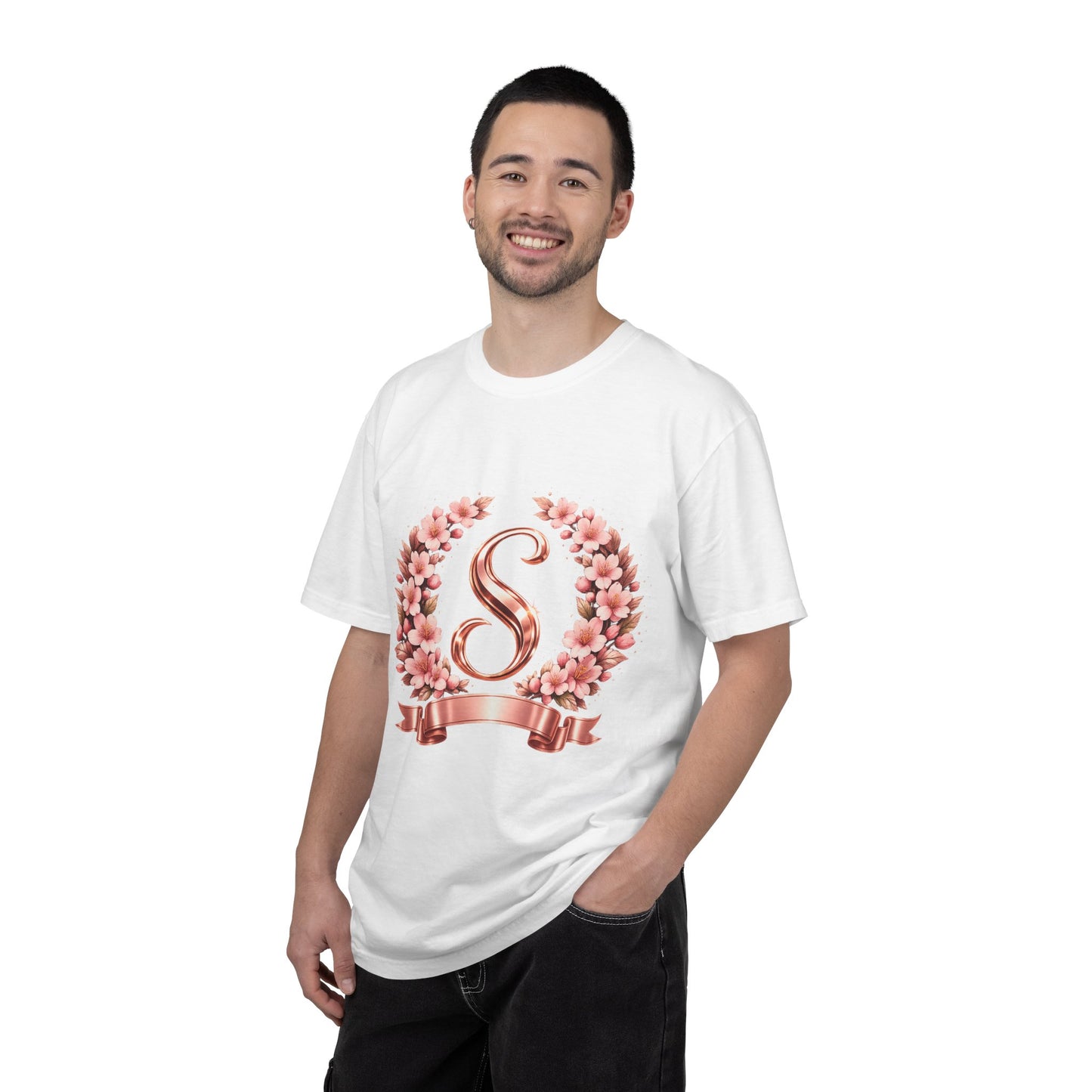 Floral Monogram 'S' T-Shirt — Rose Gold Wreath Tee