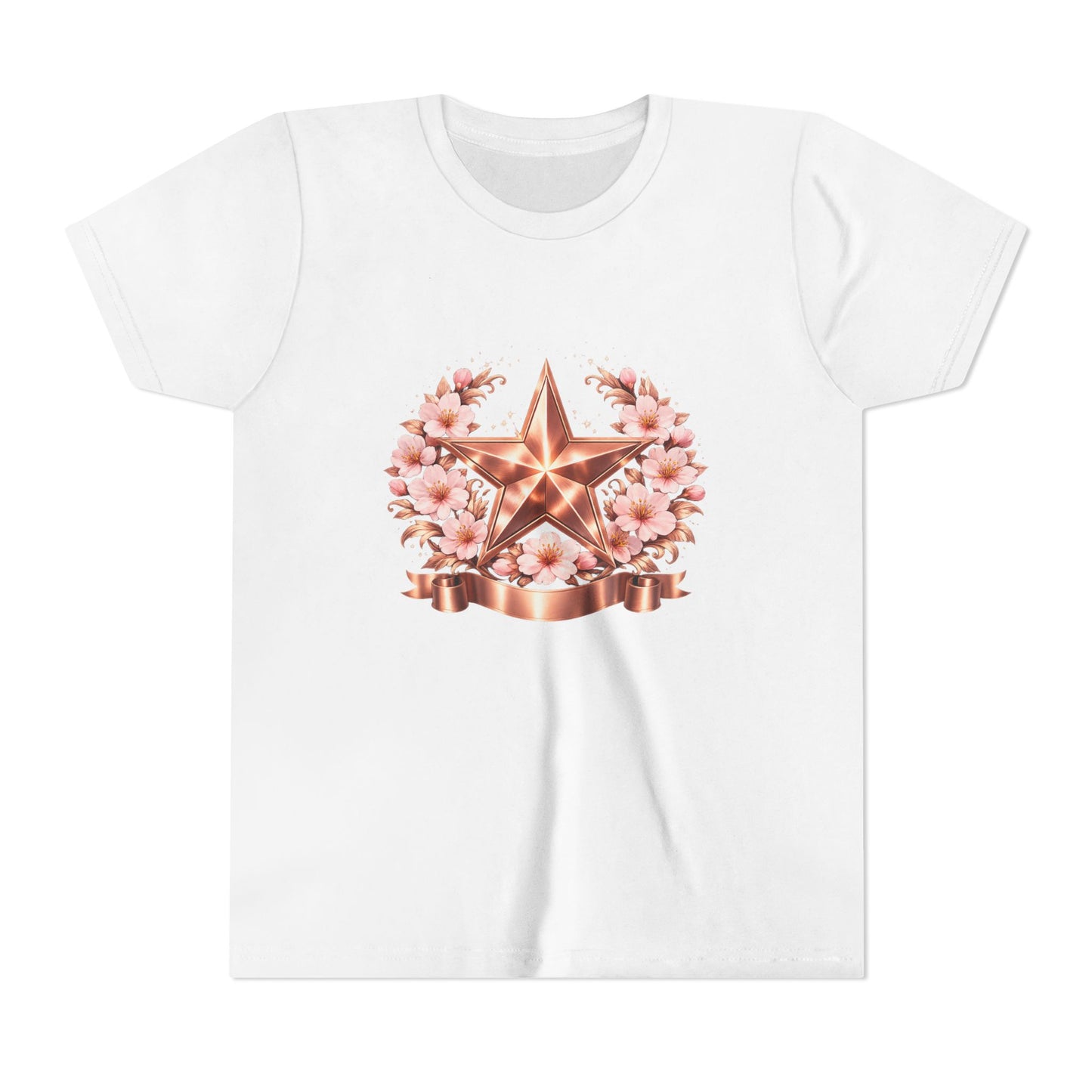 Youth Tee — Rose Gold Star with Cherry Blossom Wreath