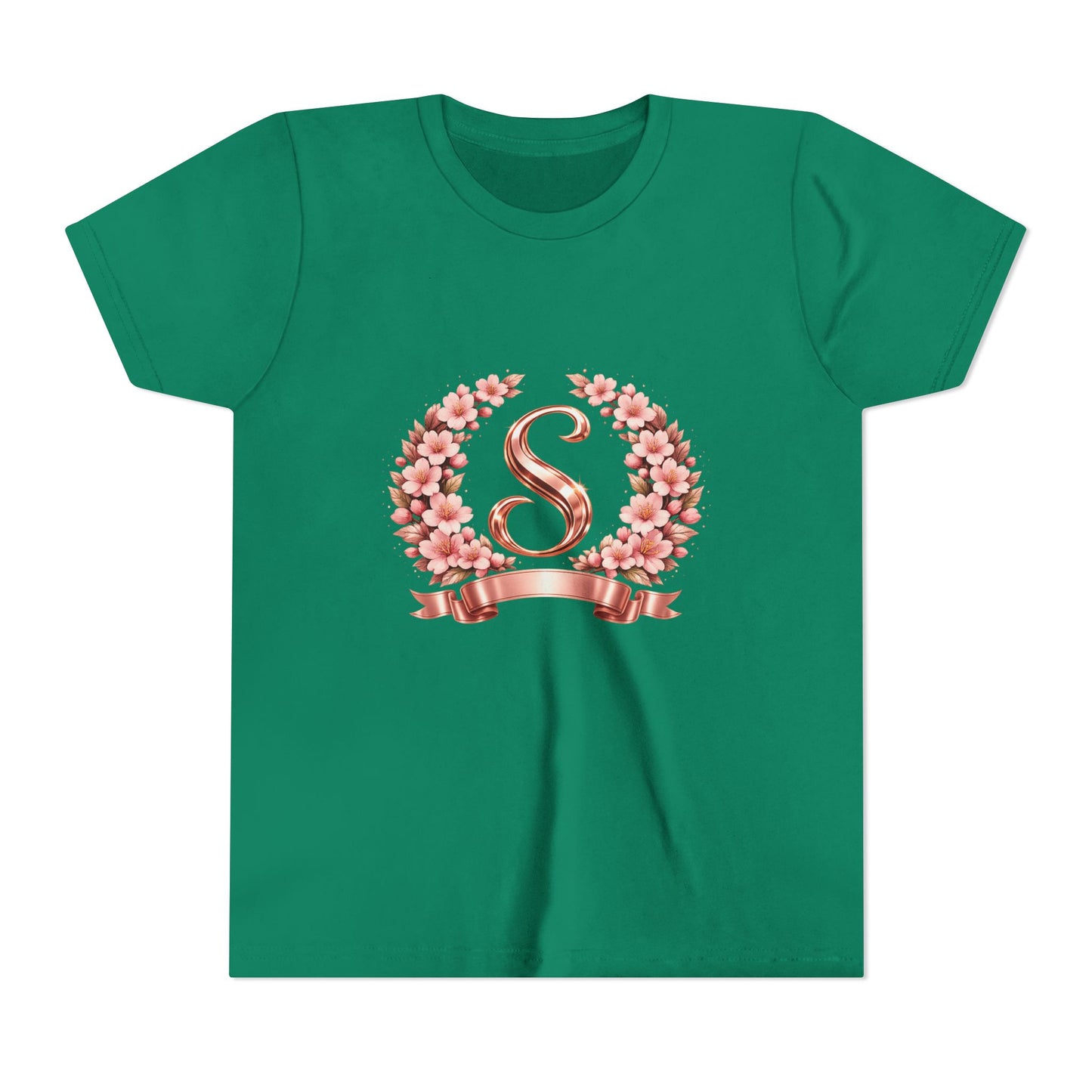 Youth Tee — Rose Gold Floral Monogram 'S' Shirt