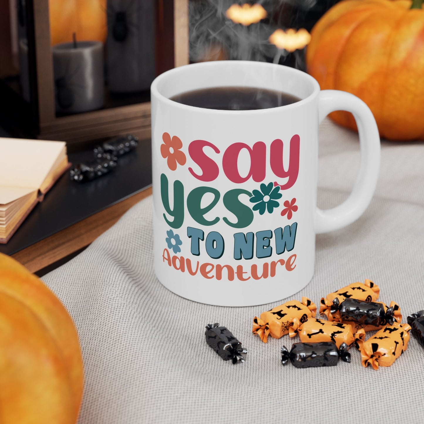 Stay Groovy You Tiny Adventure Mug | Retro Flower Typography Ceramic Mug