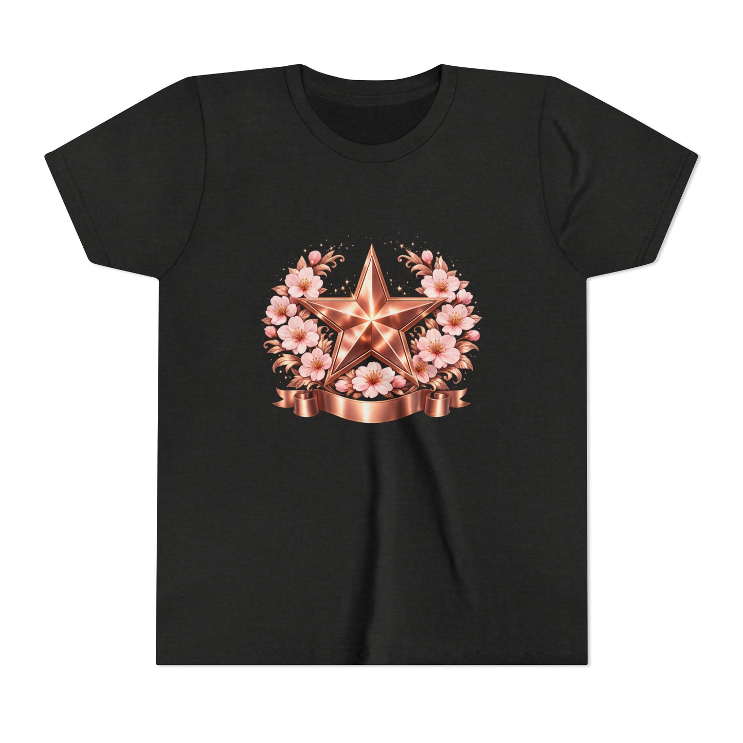 Youth Tee — Rose Gold Star with Cherry Blossom Wreath