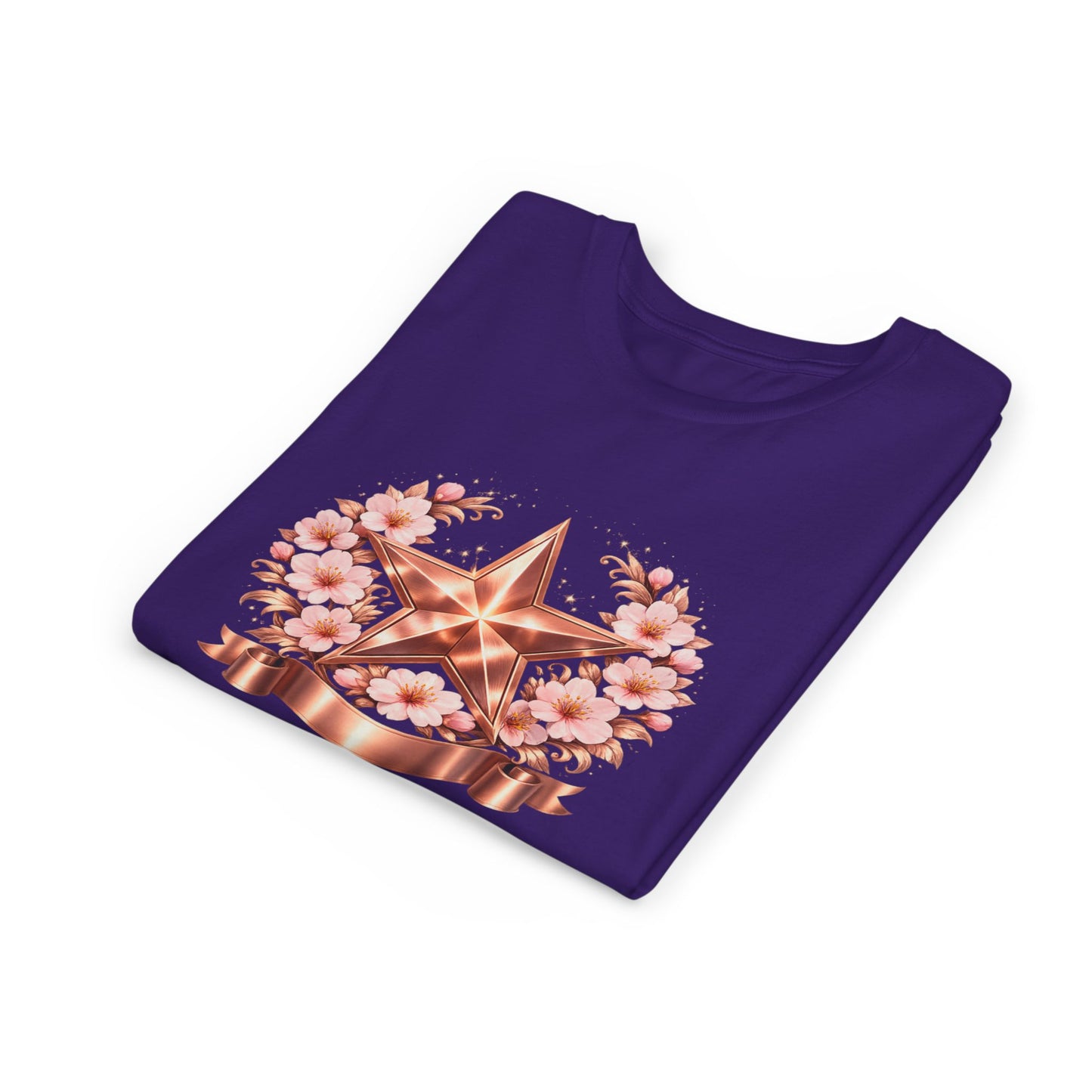 Youth Tee — Rose Gold Star with Cherry Blossom Wreath
