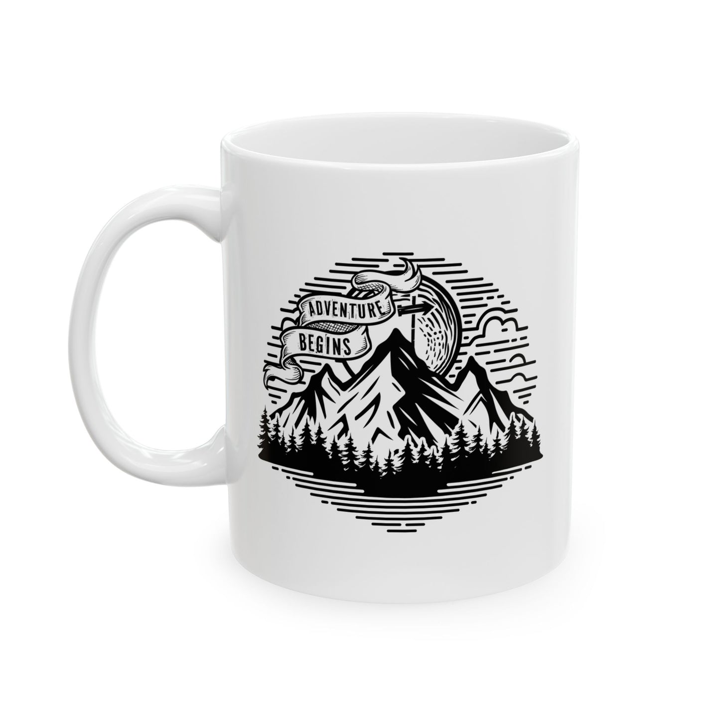 Mountain Landscape Mug | Retro Sunrise Forest Silhouette