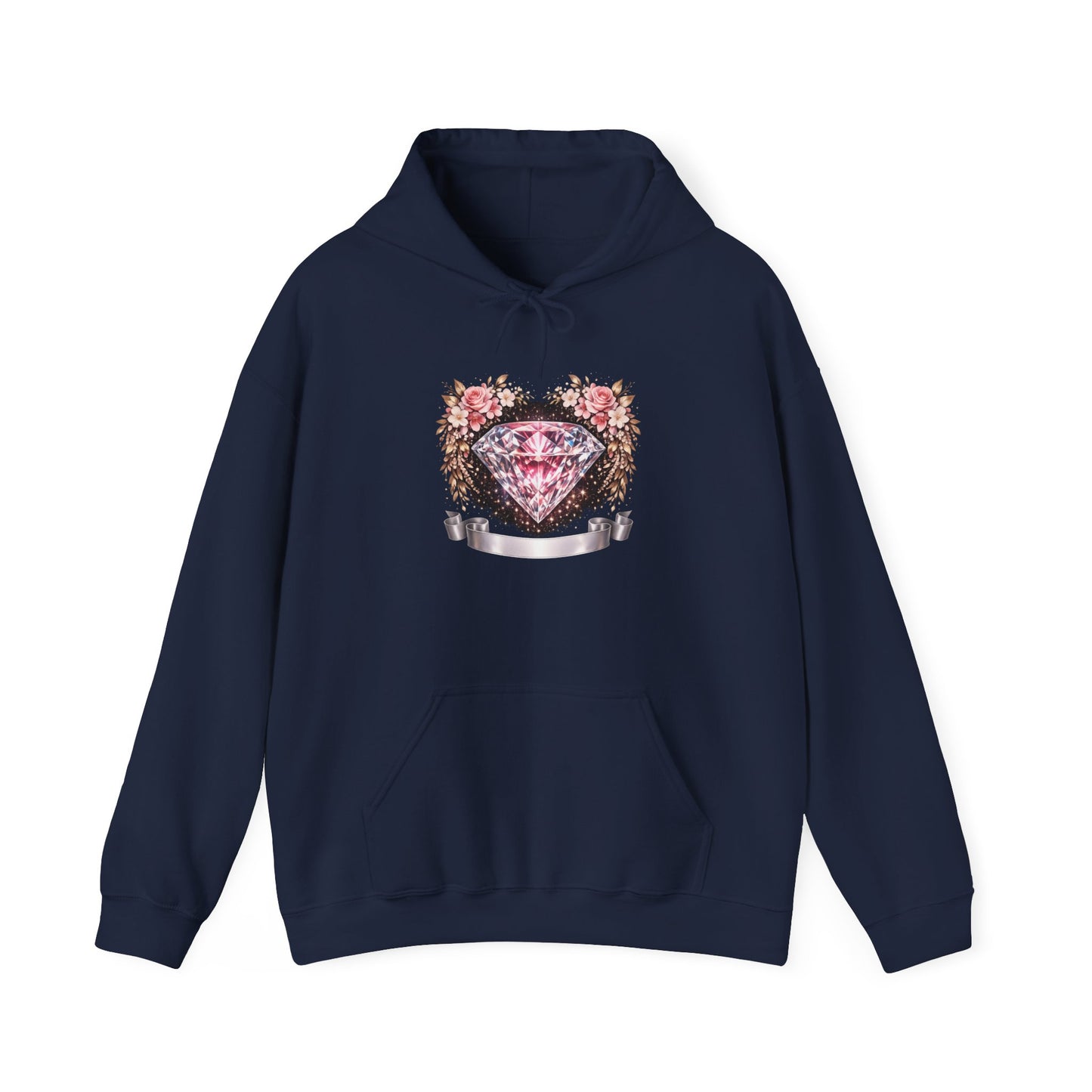 Hoodie — Pink Diamond Heart Floral Crest Hoodie