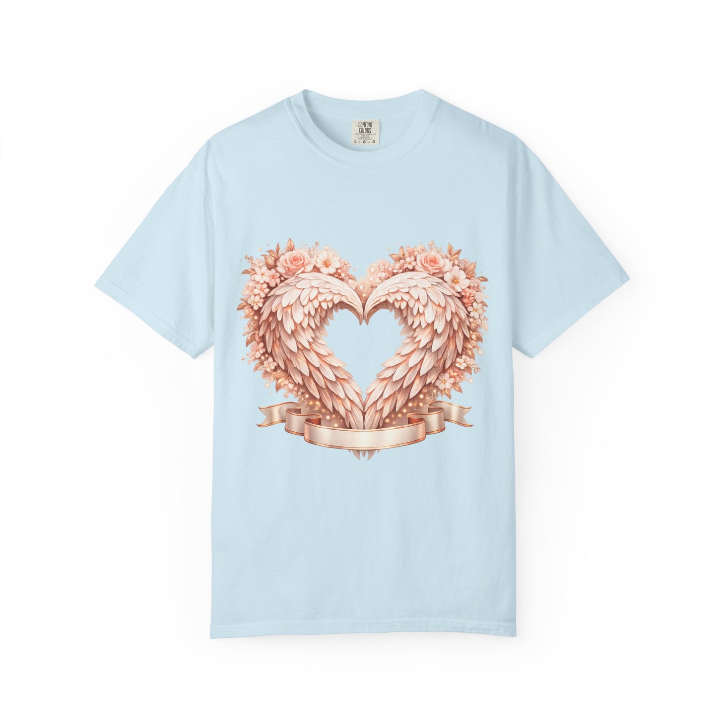 Angel Wing Heart T-Shirt — Floral Ribbon Love Graphic Tee