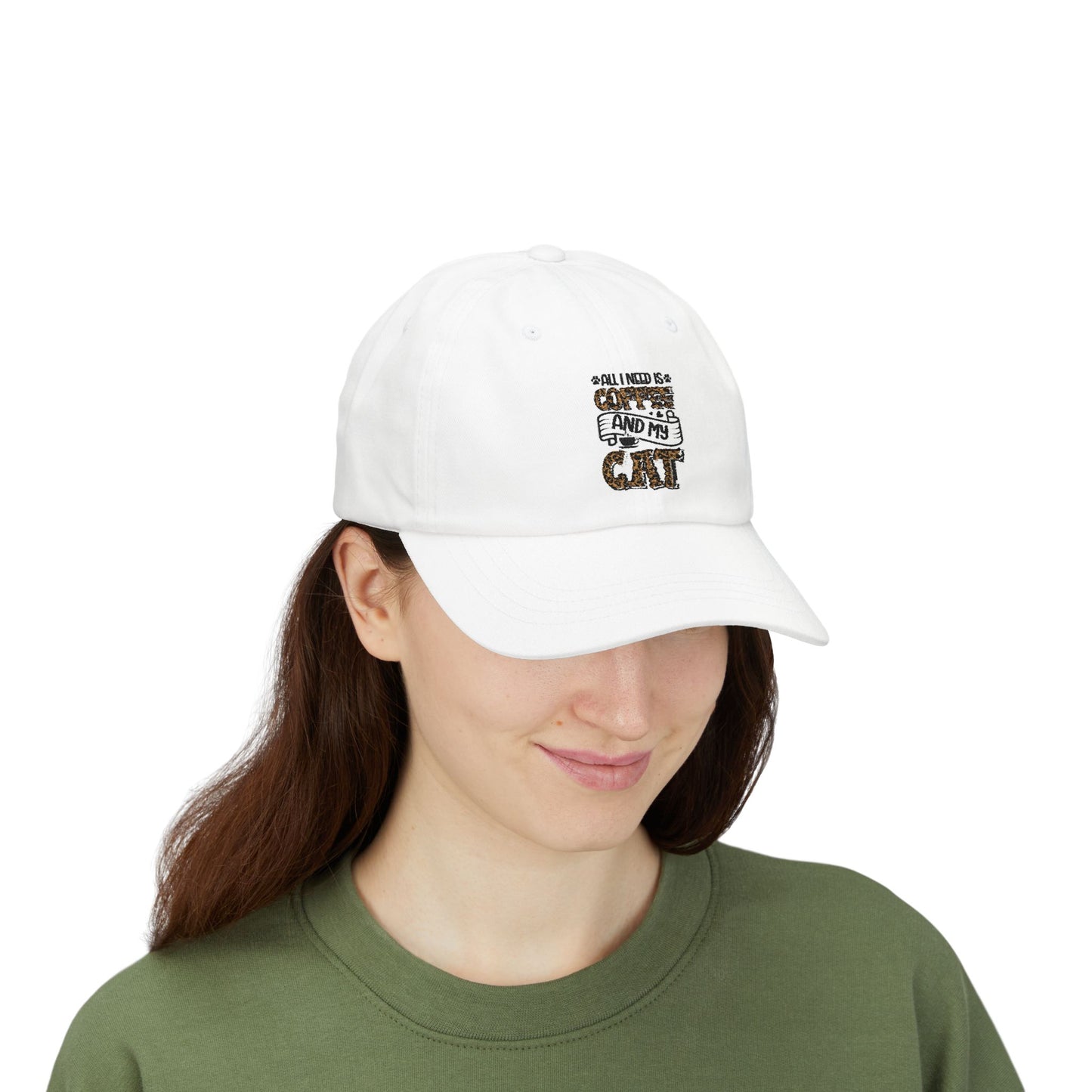 All I Need Is Coffee And My Cat Dad Cap | Leopard Text Embroidery