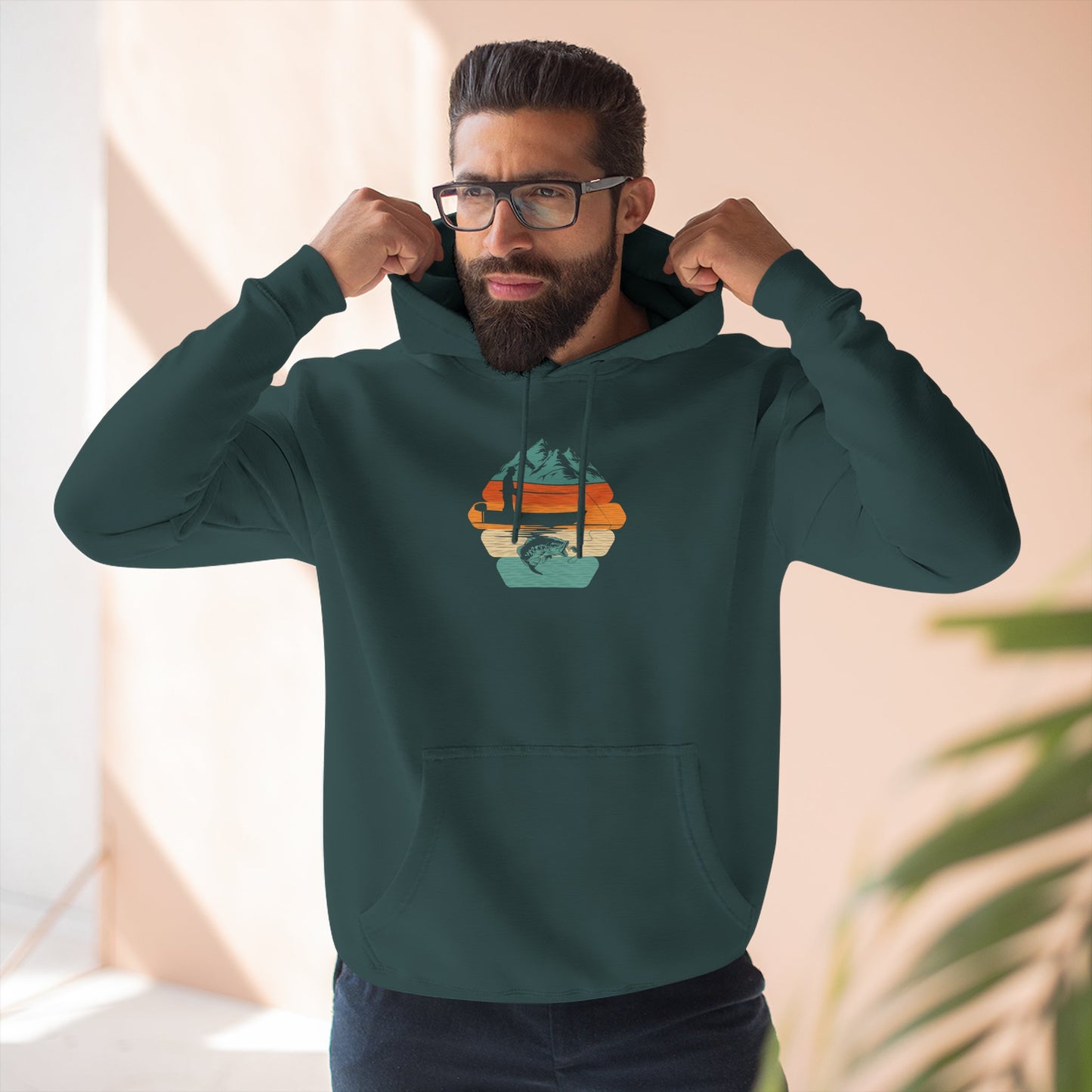 Sunset Surf Hoodie — Retro Palm Tree Surfing Graphic Hoodie