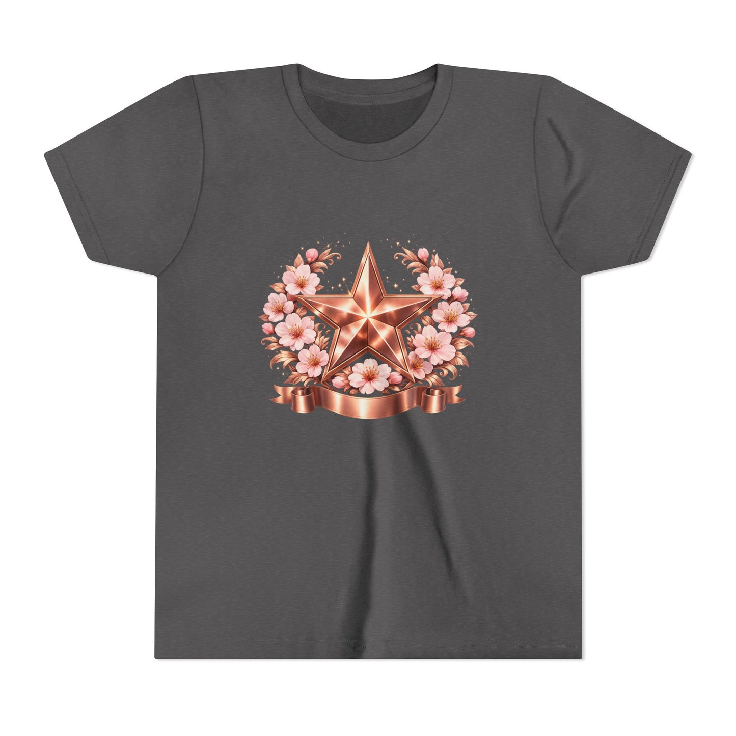 Youth Tee — Rose Gold Star with Cherry Blossom Wreath