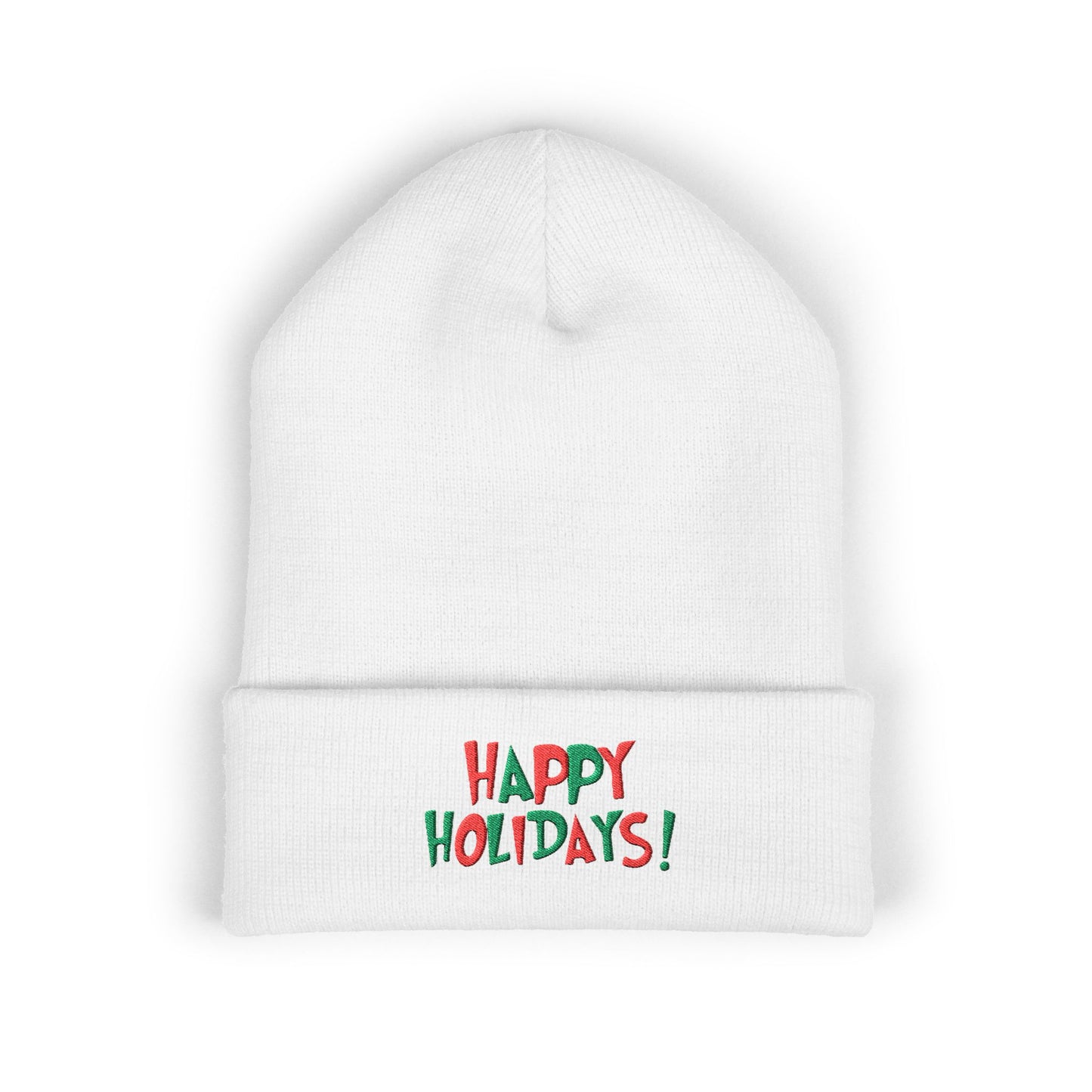 Happy Holidays embroidered beanie | cuffed knit winter hat