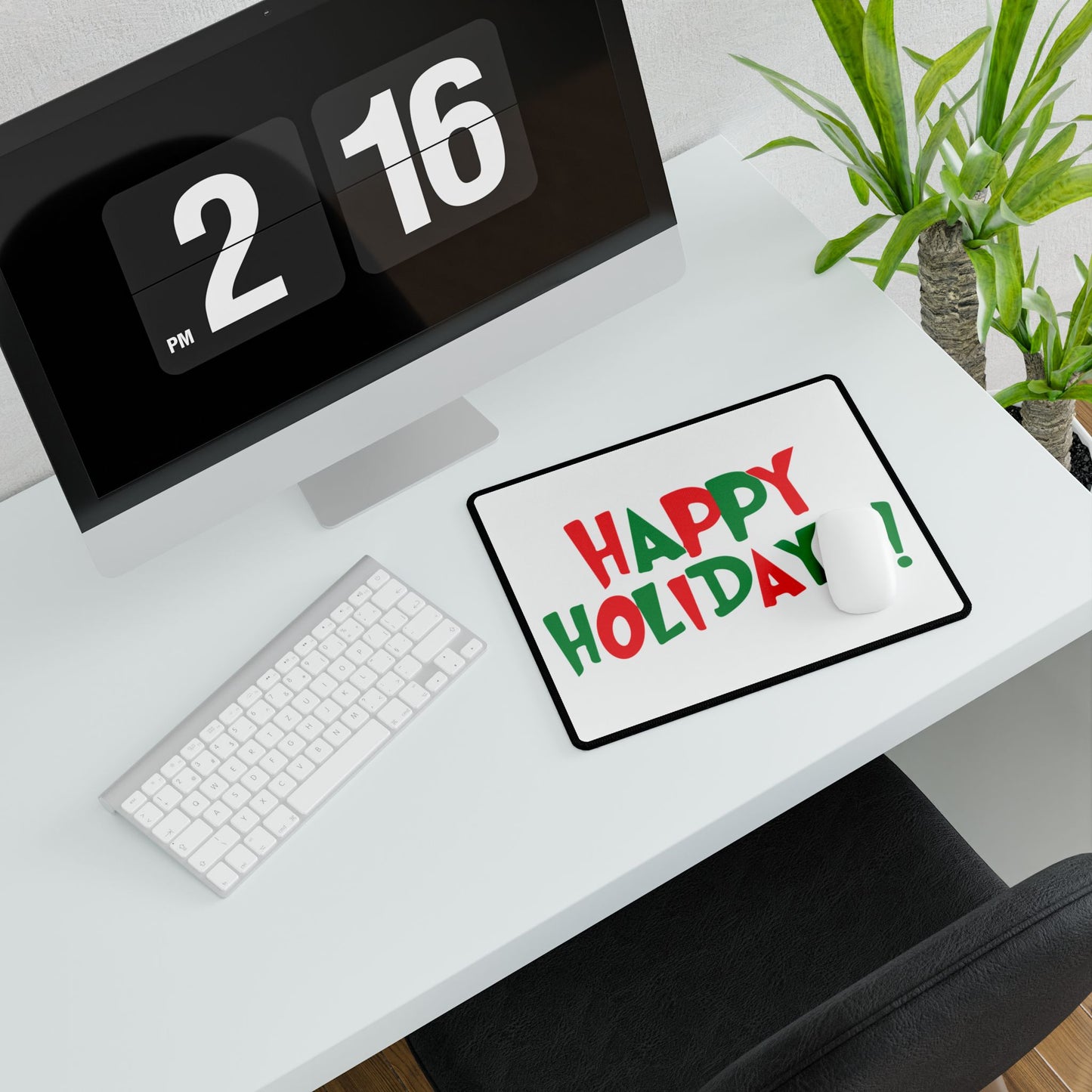 Happy Holidays! Desk Mat | Holiday Script, Red & Green Desk Mat