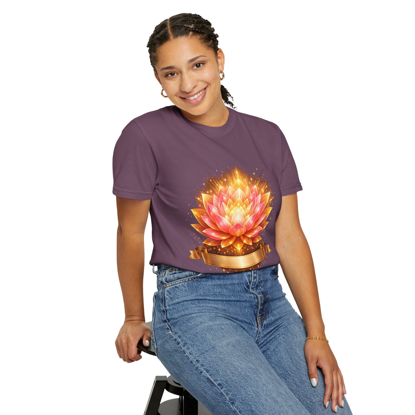 Lotus Bloom Graphic T-Shirt — Golden Floral Mandala Tee