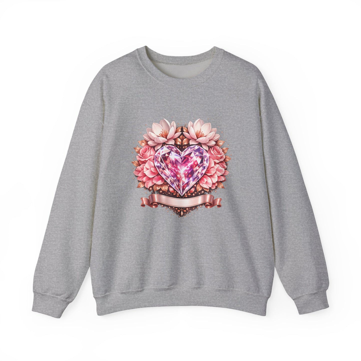 Crewneck Sweatshirt — Pink Gem Heart Floral Design