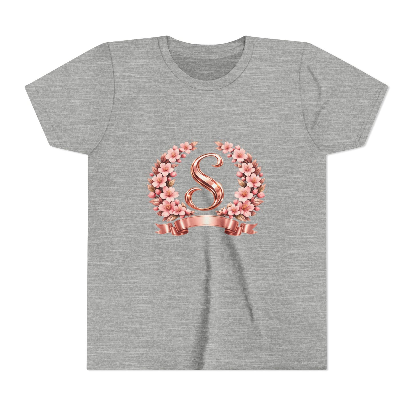 Youth Tee — Rose Gold Floral Monogram 'S' Shirt