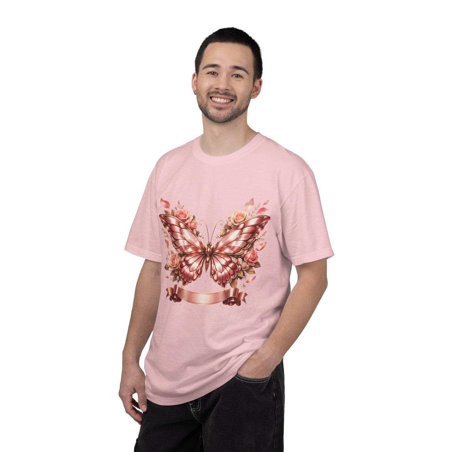 Rose Gold Butterfly T-Shirt — Floral Ribbon Graphic Tee