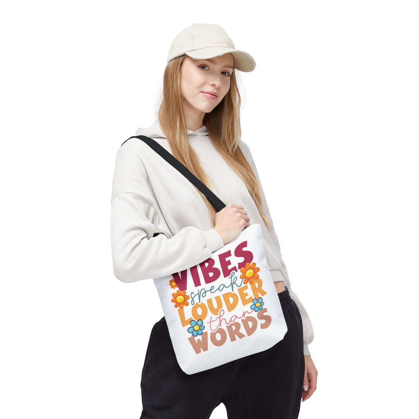 Vibes Speak Louder Than Words Tote | Retro Flower Typography