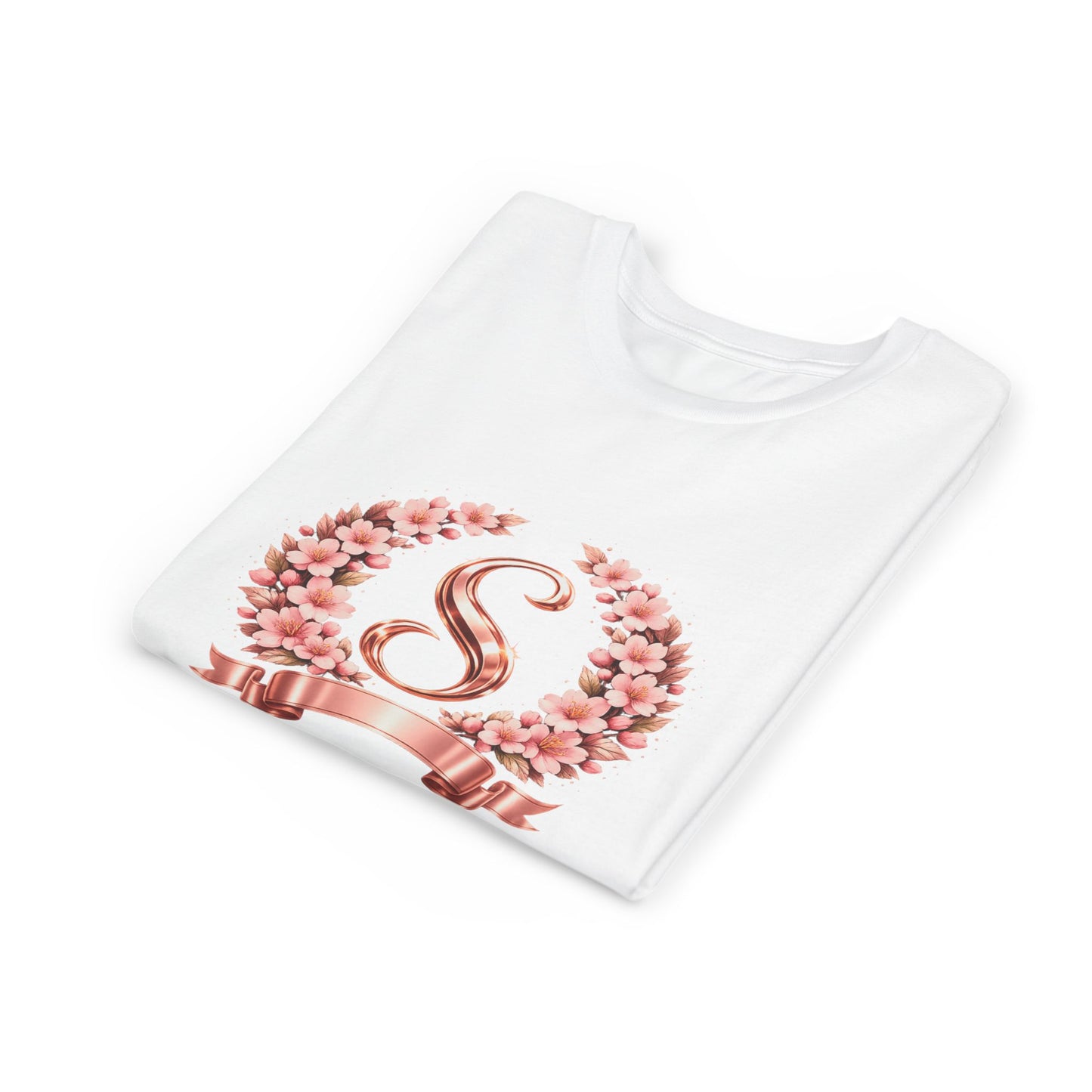 Youth Tee — Rose Gold Floral Monogram 'S' Shirt