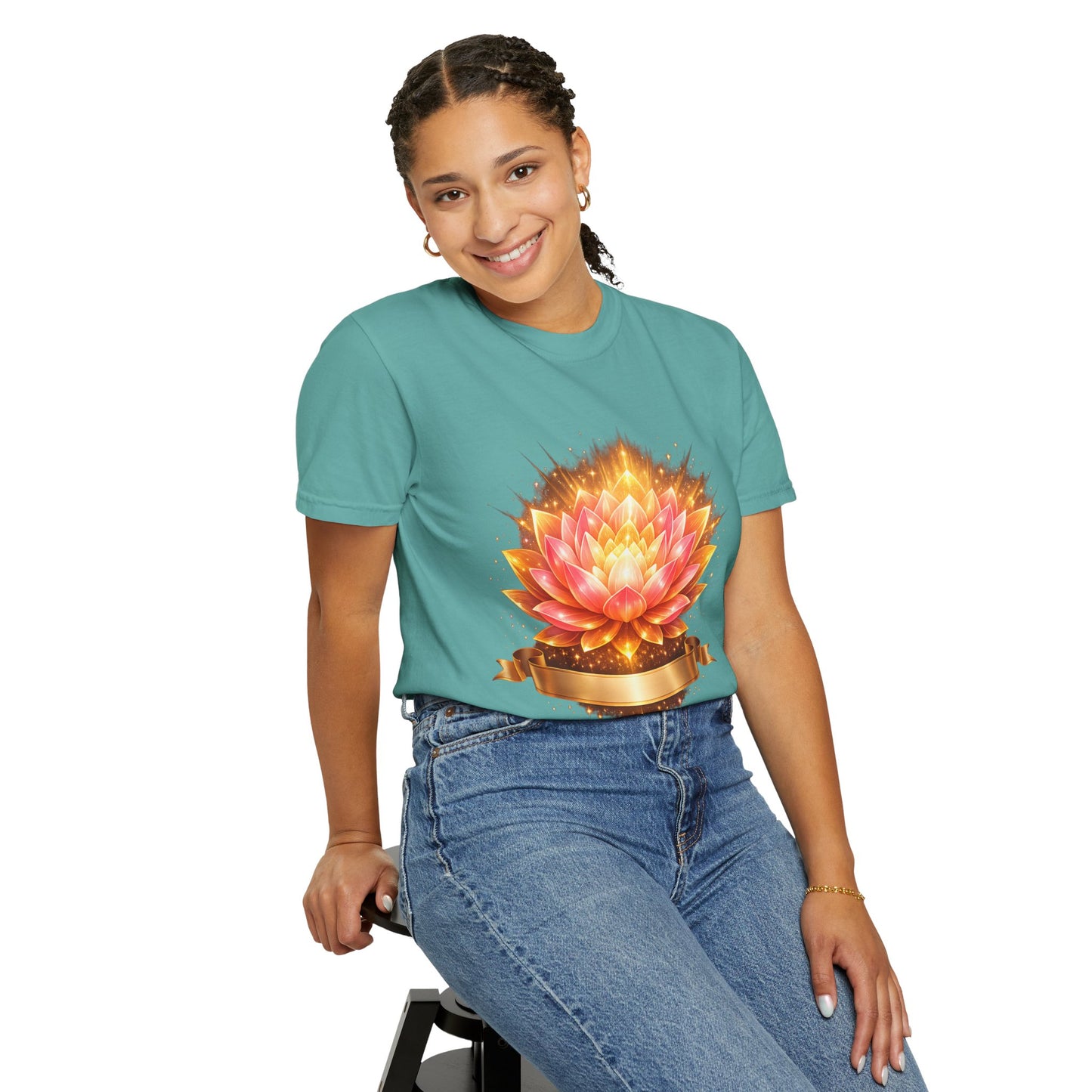 Lotus Bloom Graphic T-Shirt — Golden Floral Mandala Tee