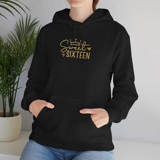 Sweet Sixteen Hoodie — Gold Script Birthday Sweatshirt