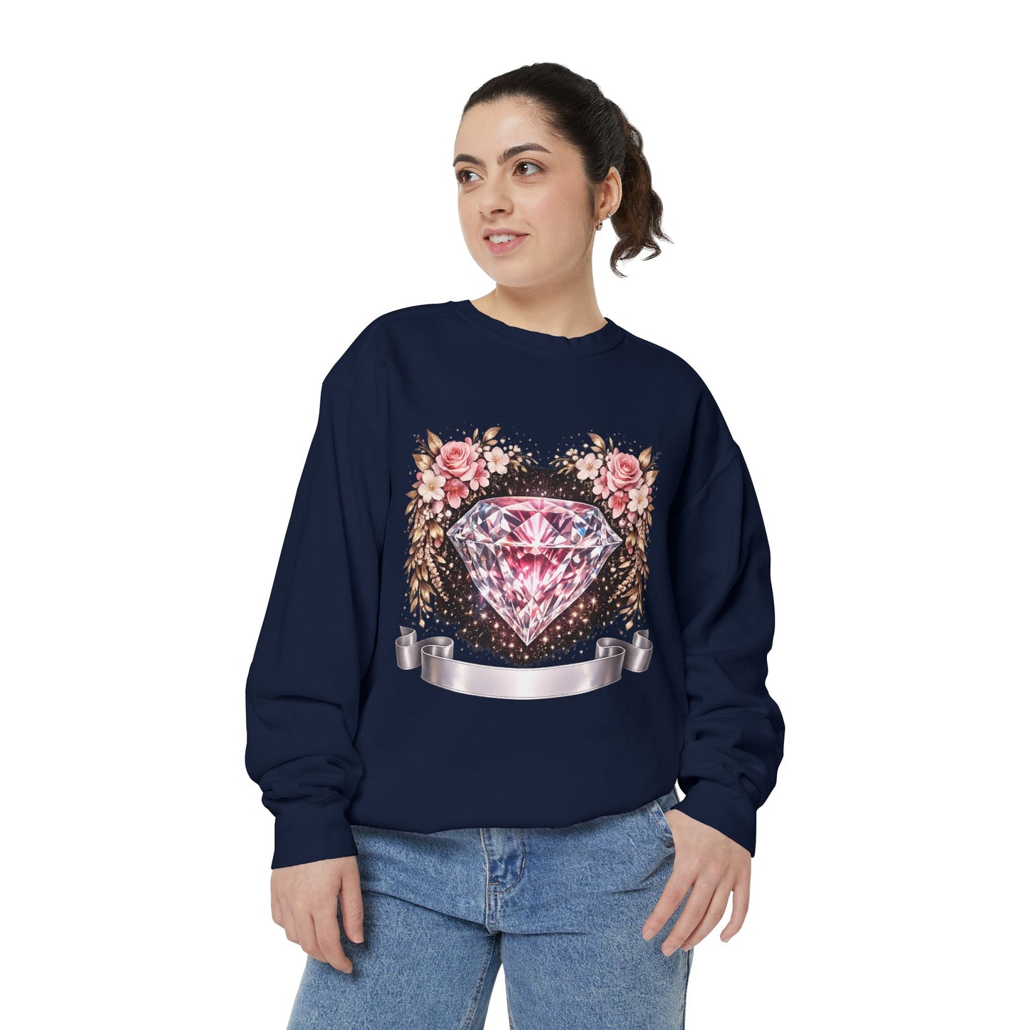 Diamond Floral Sweatshirt — Pink Gem Graphic Crewneck