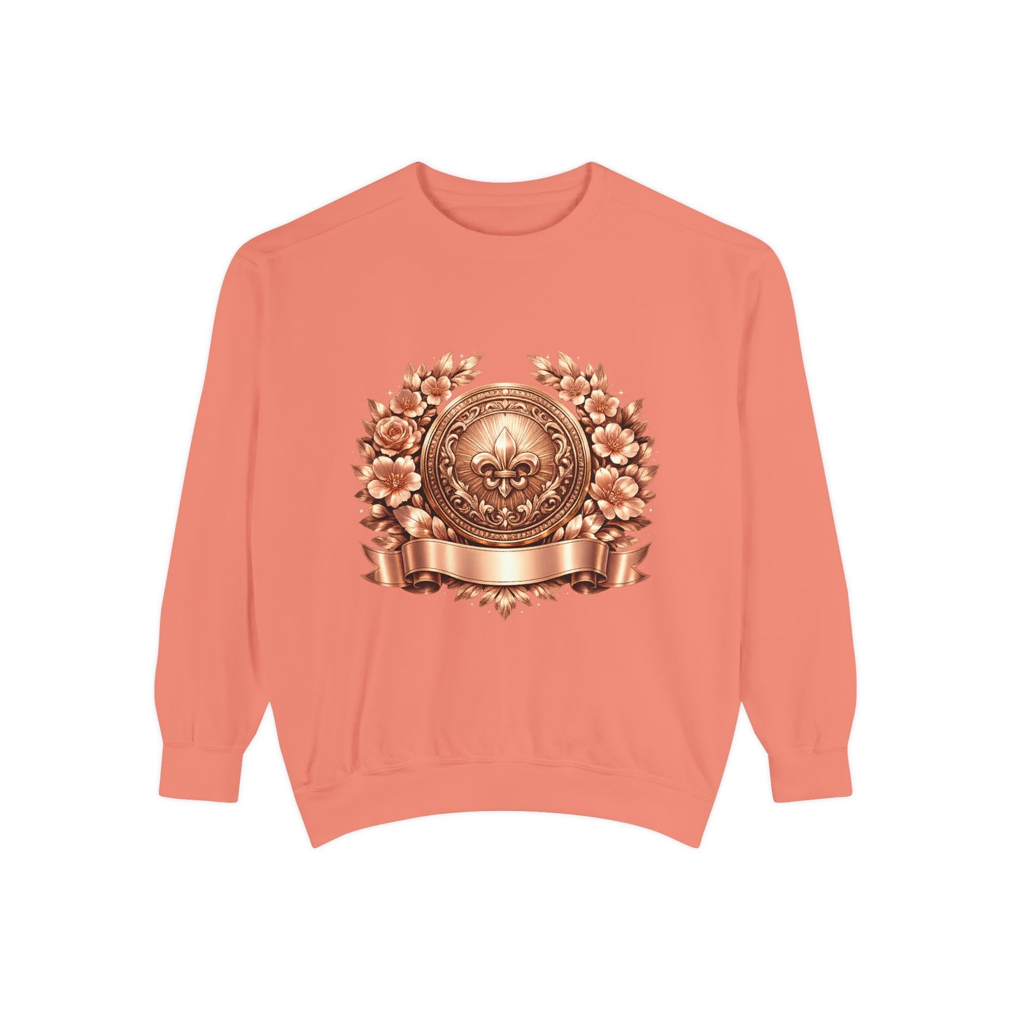 Vintage Bronze Crest Sweatshirt — Fleur-de-Lis Laurel Medallion