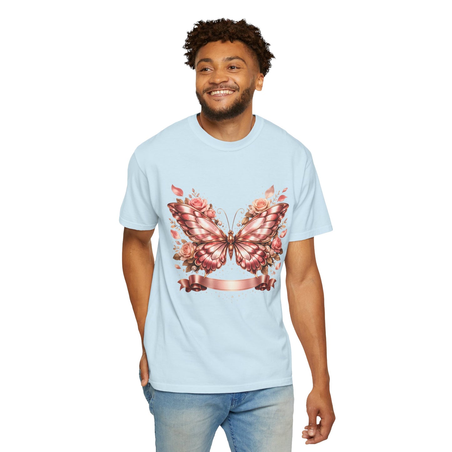 Rose Gold Butterfly T-Shirt — Floral Ribbon Graphic Tee