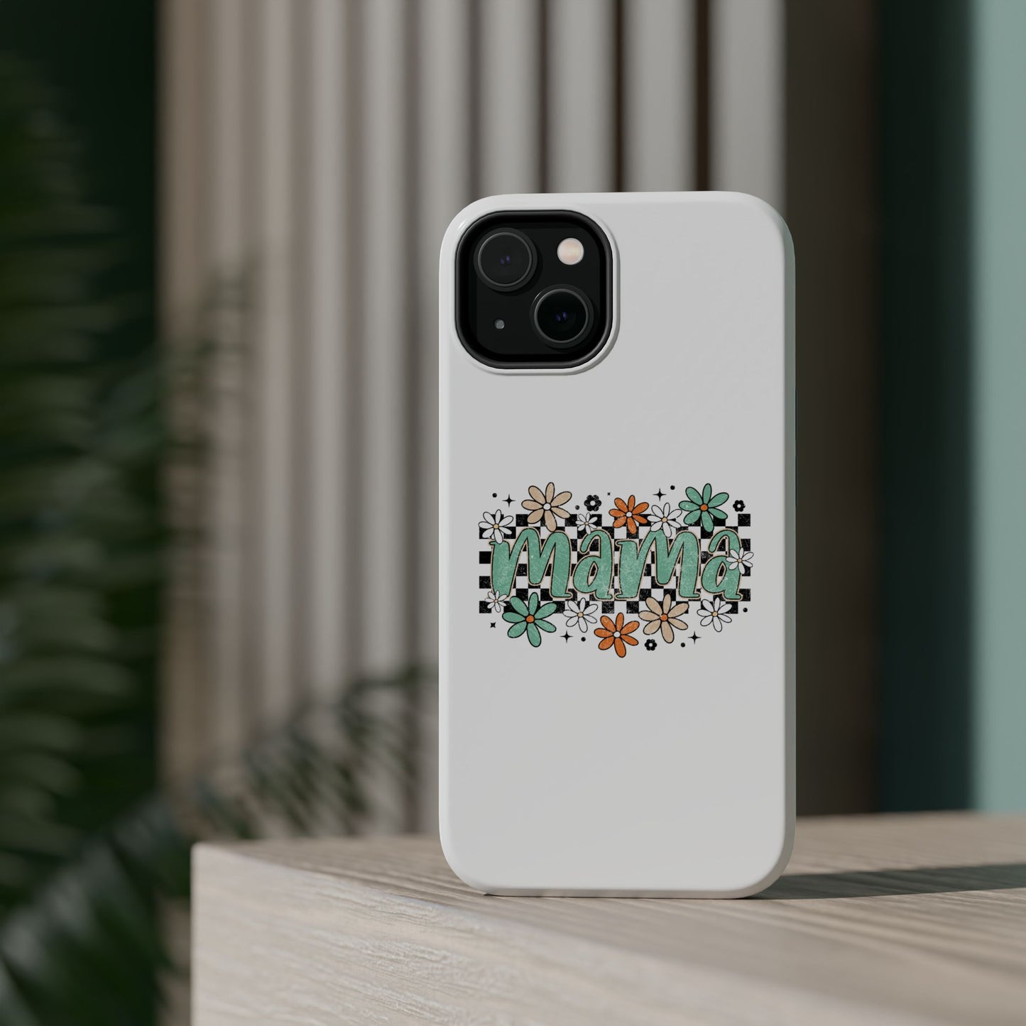 Mama floral checkerboard phone case | Magnetic impact-resistant case